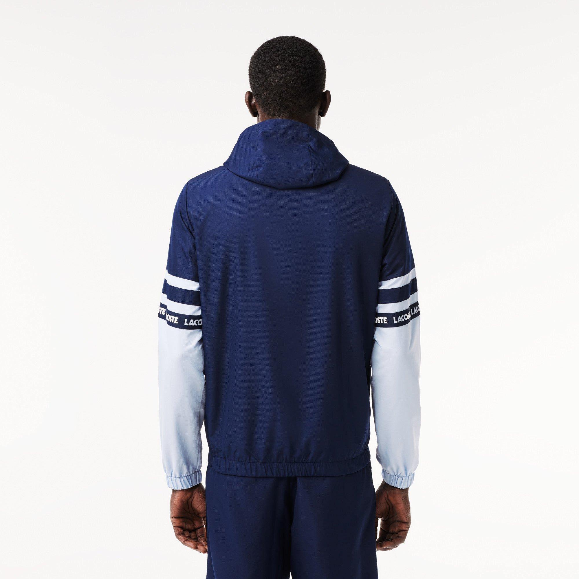 Navy Blue - Lacoste - Men's Stripe Track Water Repellent Wind Resistant Long Sleeve Softshell Jacket - 2