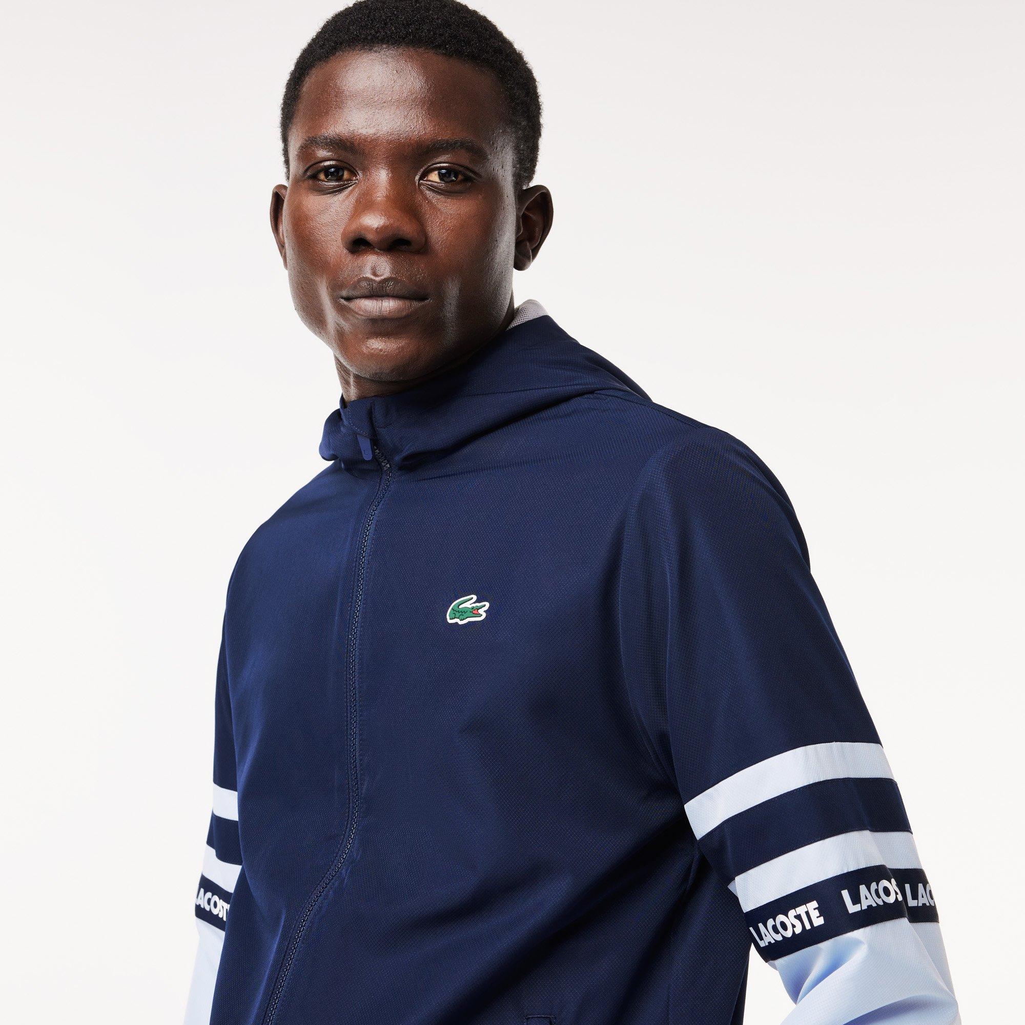Navy Blue - Lacoste - Men's Stripe Track Water Repellent Wind Resistant Long Sleeve Softshell Jacket - 3