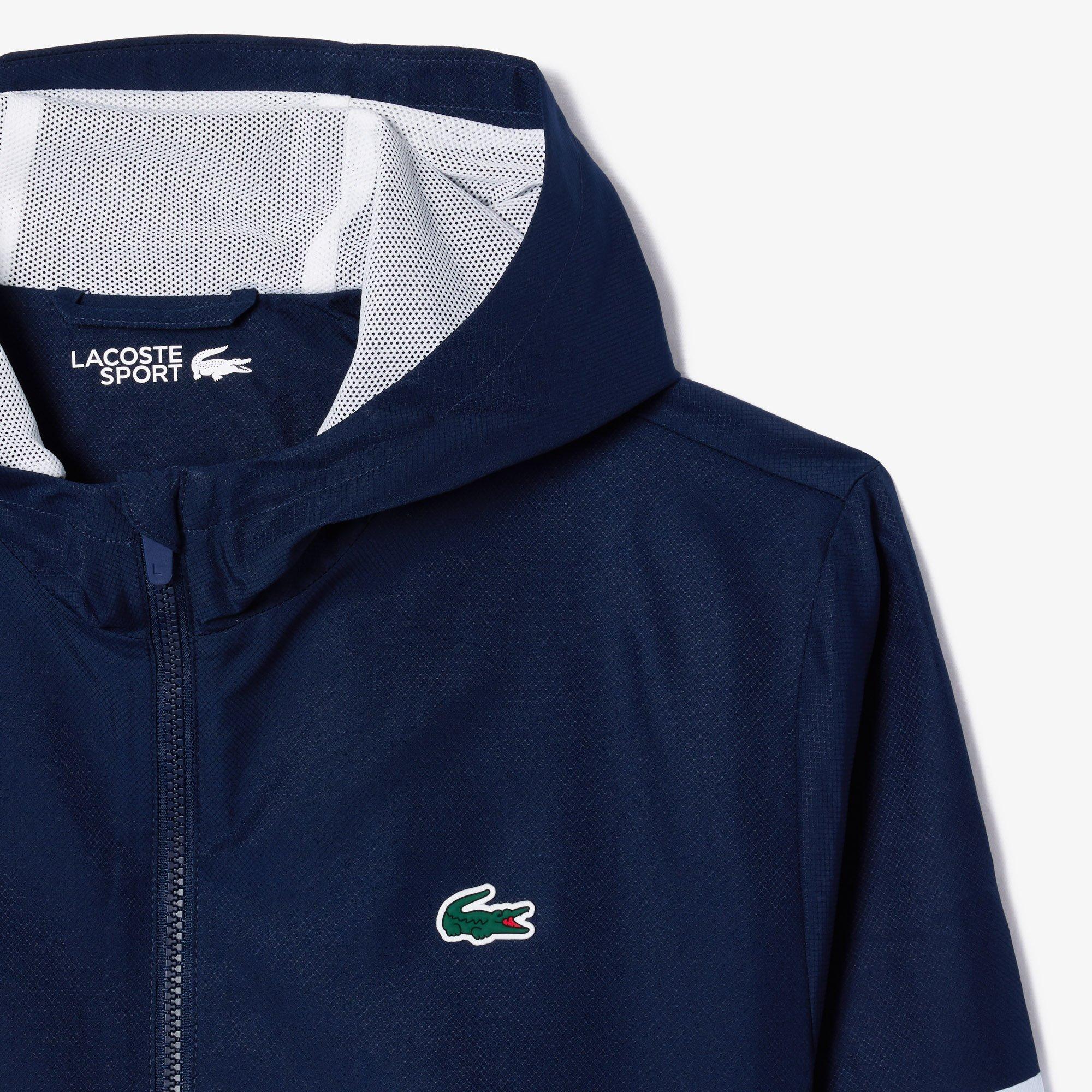 Navy Blue - Lacoste - Men's Stripe Track Water Repellent Wind Resistant Long Sleeve Softshell Jacket - 4