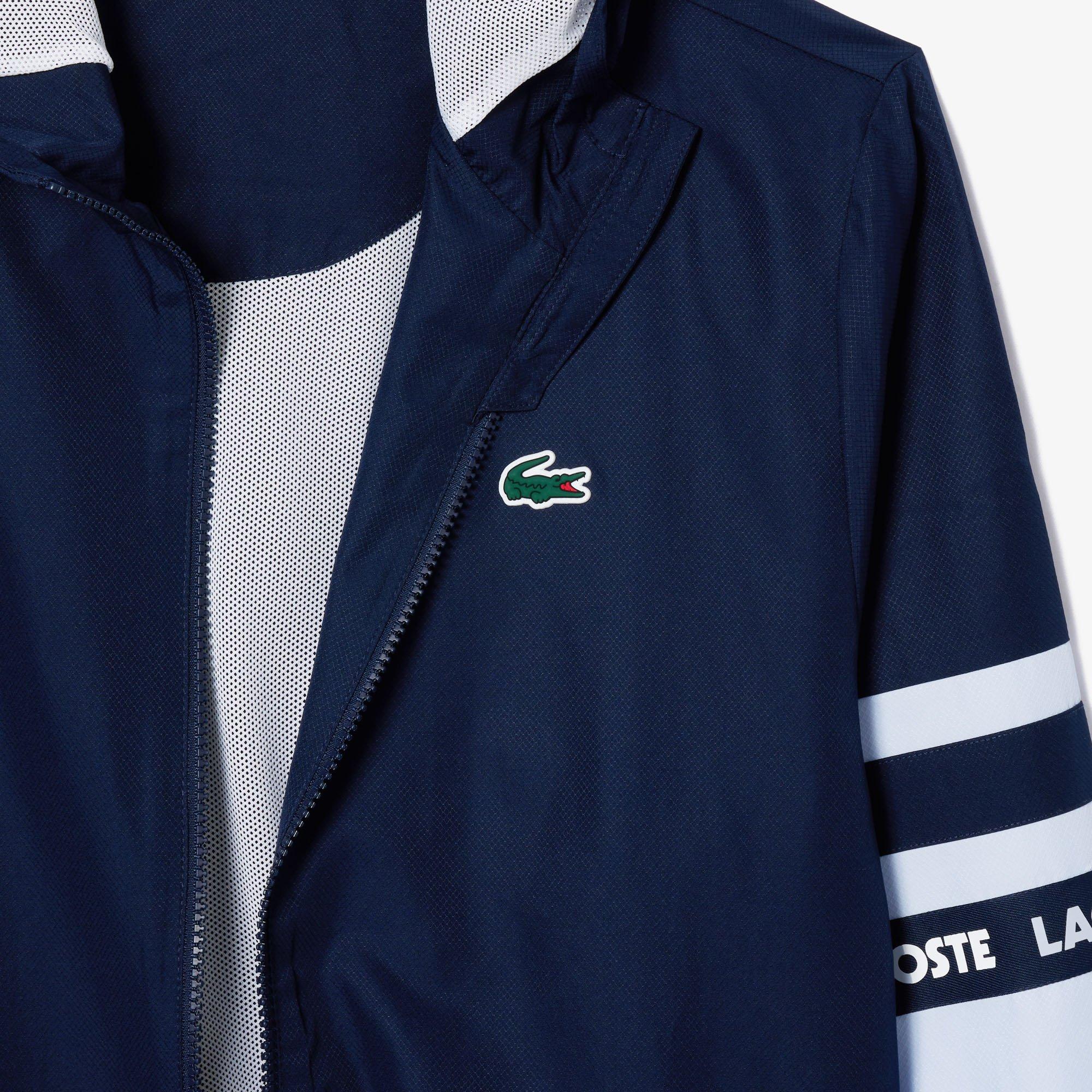 Navy Blue - Lacoste - Men's Stripe Track Water Repellent Wind Resistant Long Sleeve Softshell Jacket - 5