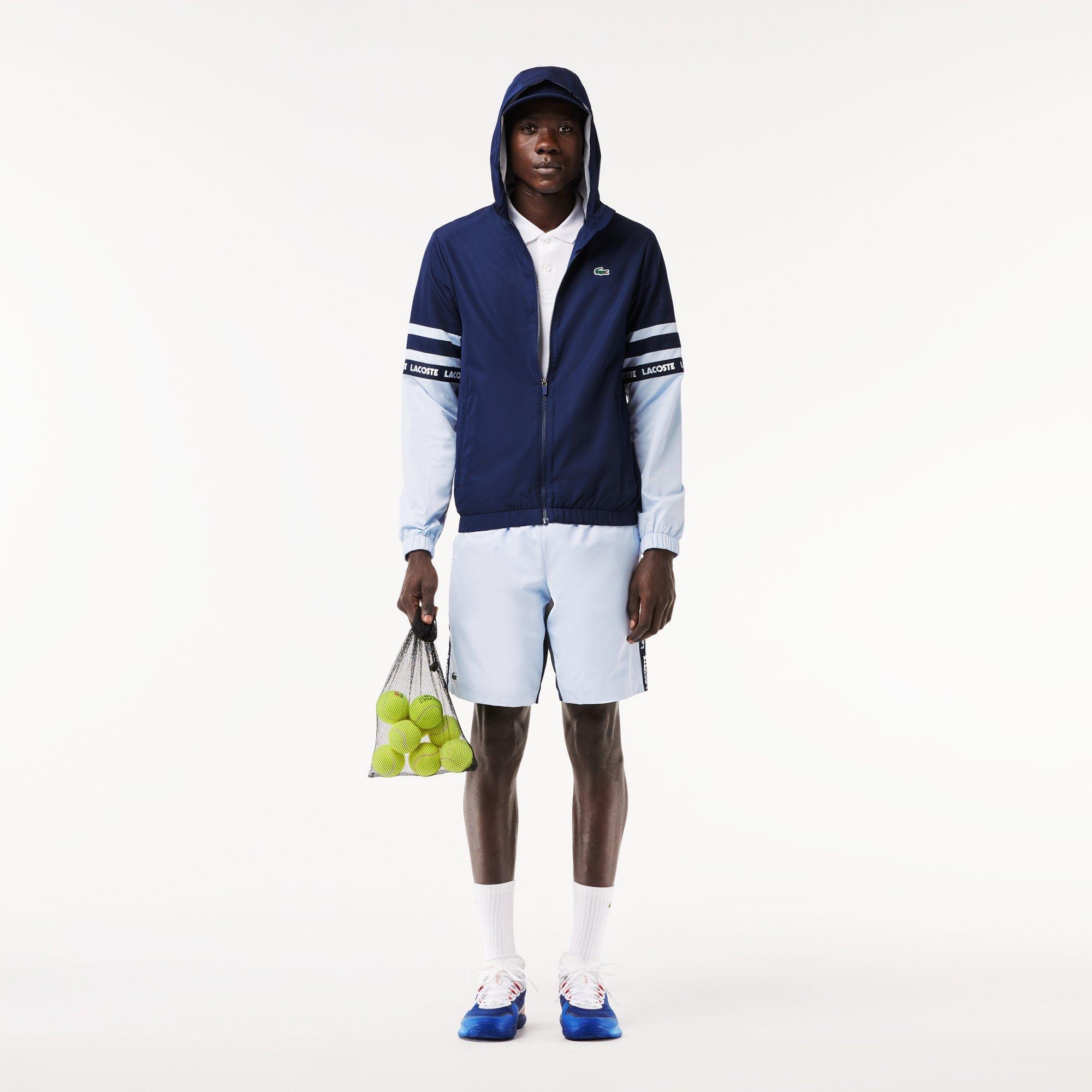 Navy Blue - Lacoste - Men's Stripe Track Water Repellent Wind Resistant Long Sleeve Softshell Jacket - 7