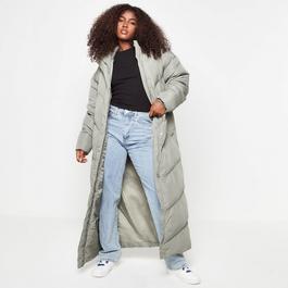 Missguided Recycled Longline Chevron Puffer Coat