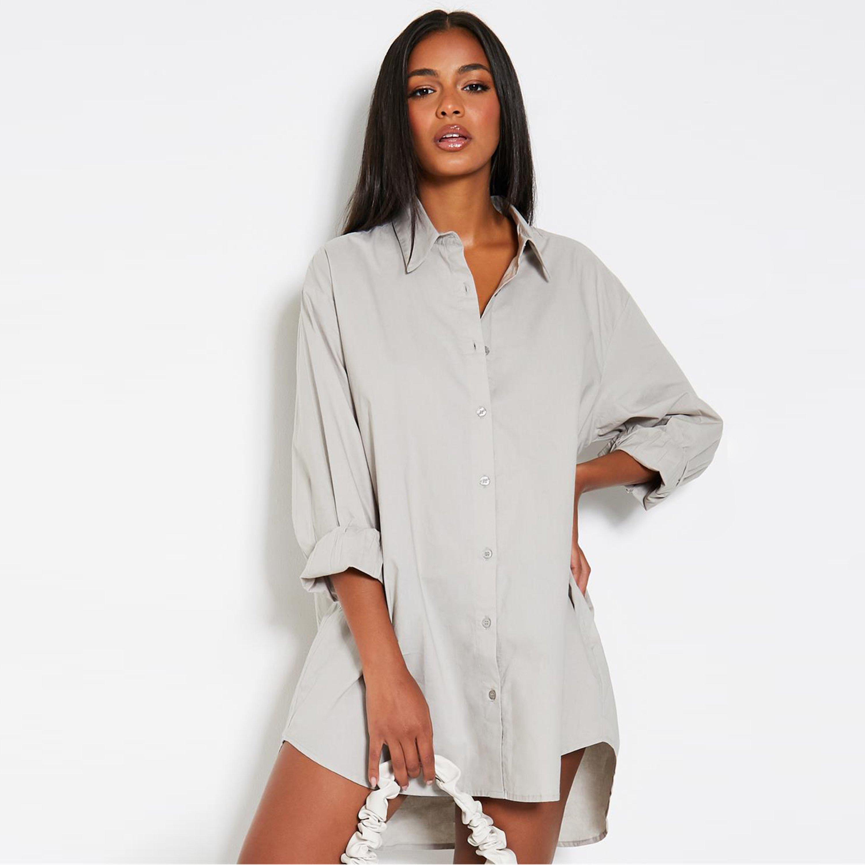 Black - I Saw It First - ISAWITFIRST Cotton Poplin Oversized Dip Hem Shirt Dress - 1