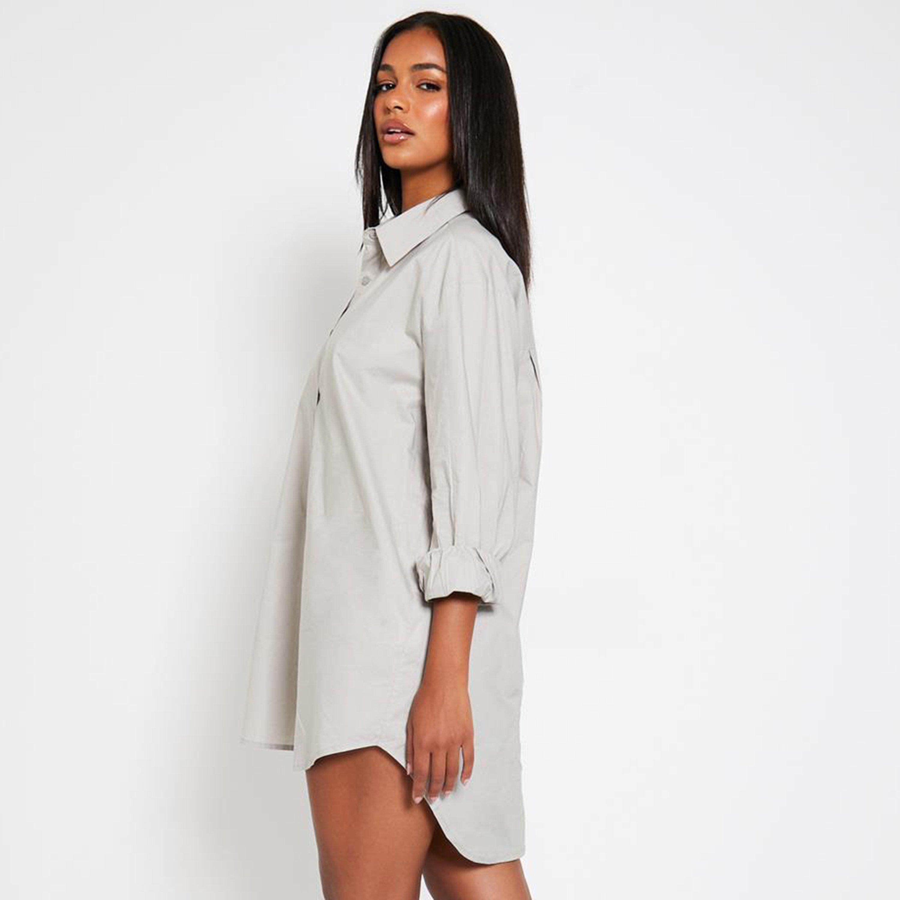 Black - I Saw It First - ISAWITFIRST Cotton Poplin Oversized Dip Hem Shirt Dress - 3
