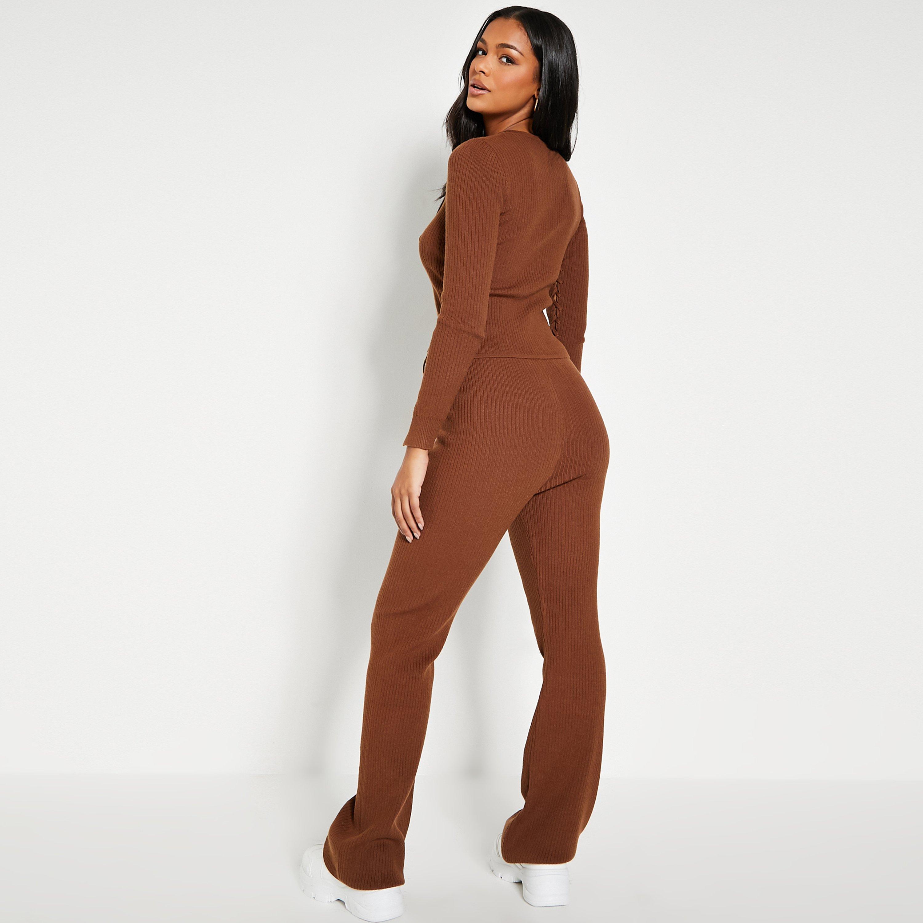 Cioccolato - I Saw It First - ISAWITFIRST Lace Up Top and Straight Leg Knit Trousers Co Ord Set - 3