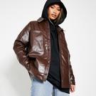 Chocolat - I Saw It First - ISAWITFIRST Faux Leather Pocket Detail Oversized Shacket - 1