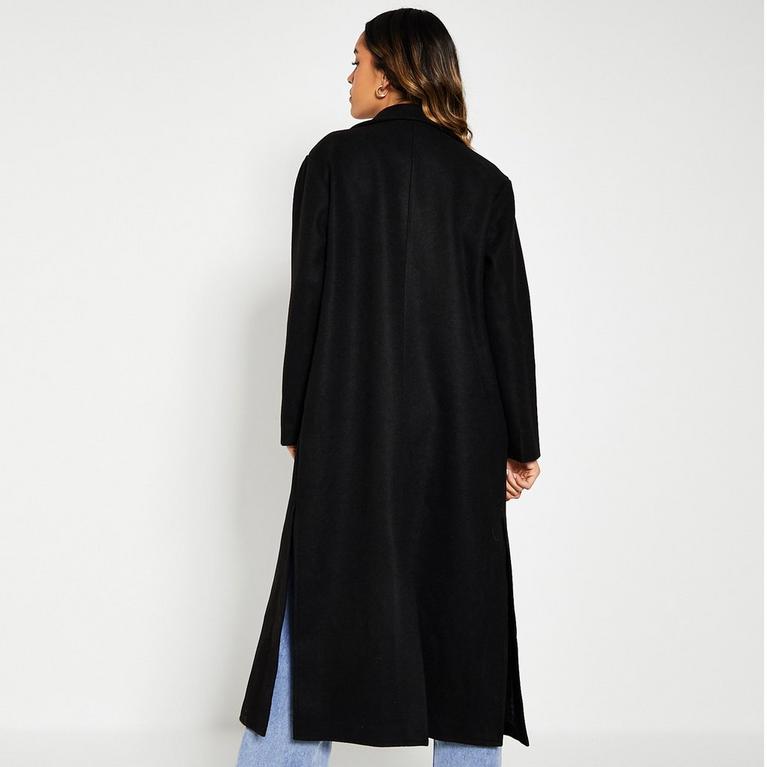 Negro - I Saw It First - ISAWITFIRST Wool Lined Button Up Longline Coat - 3