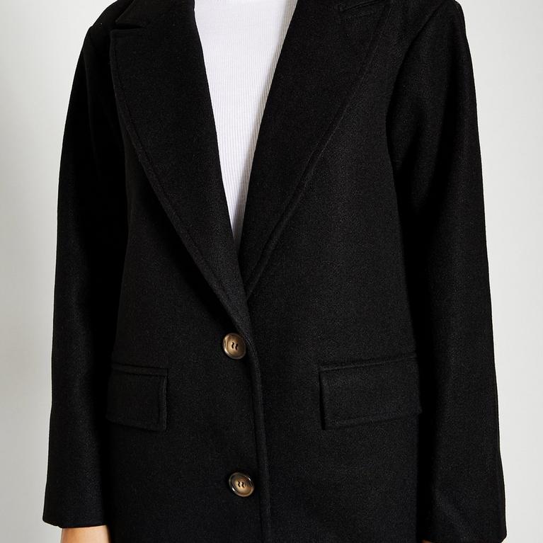 Negro - I Saw It First - ISAWITFIRST Wool Lined Button Up Longline Coat - 5