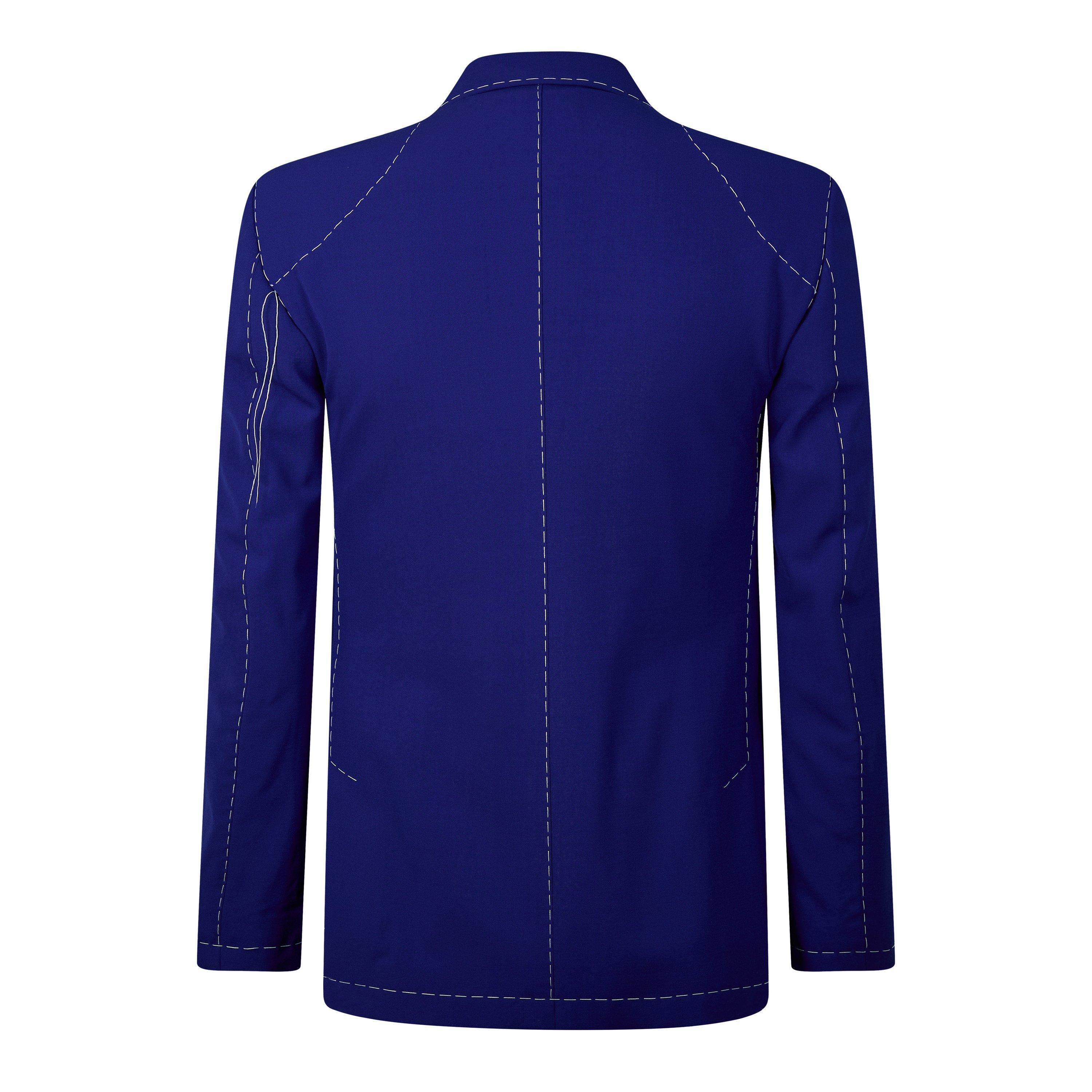 Blue/White - Off White - Men's Body Stitch Double-Breasted Contrast Stitching Long Sleeve Blazer - 2