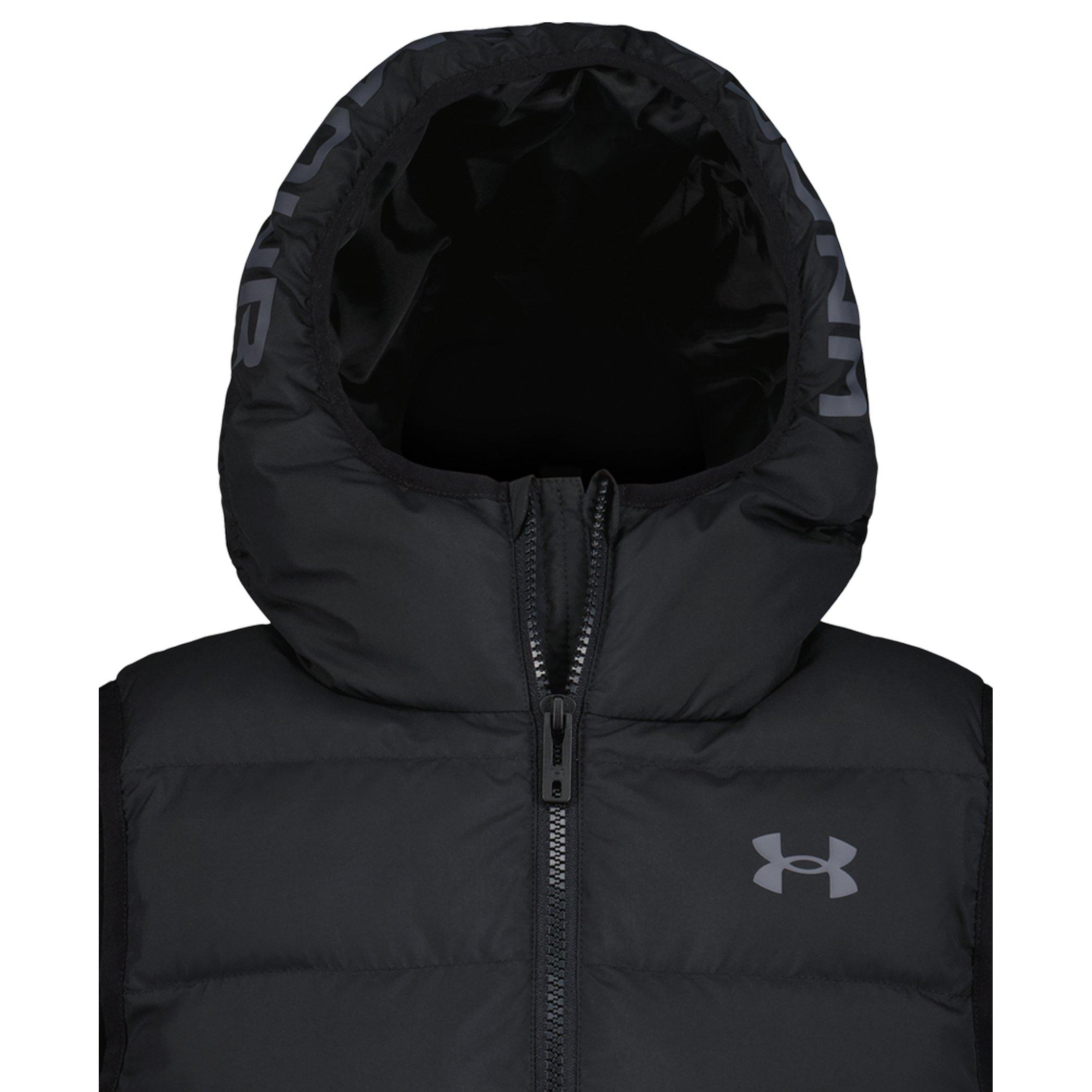 Black/Rock - Under Armour - Kids' Pronto Hooded Water Resistant Padded Gilet - 3