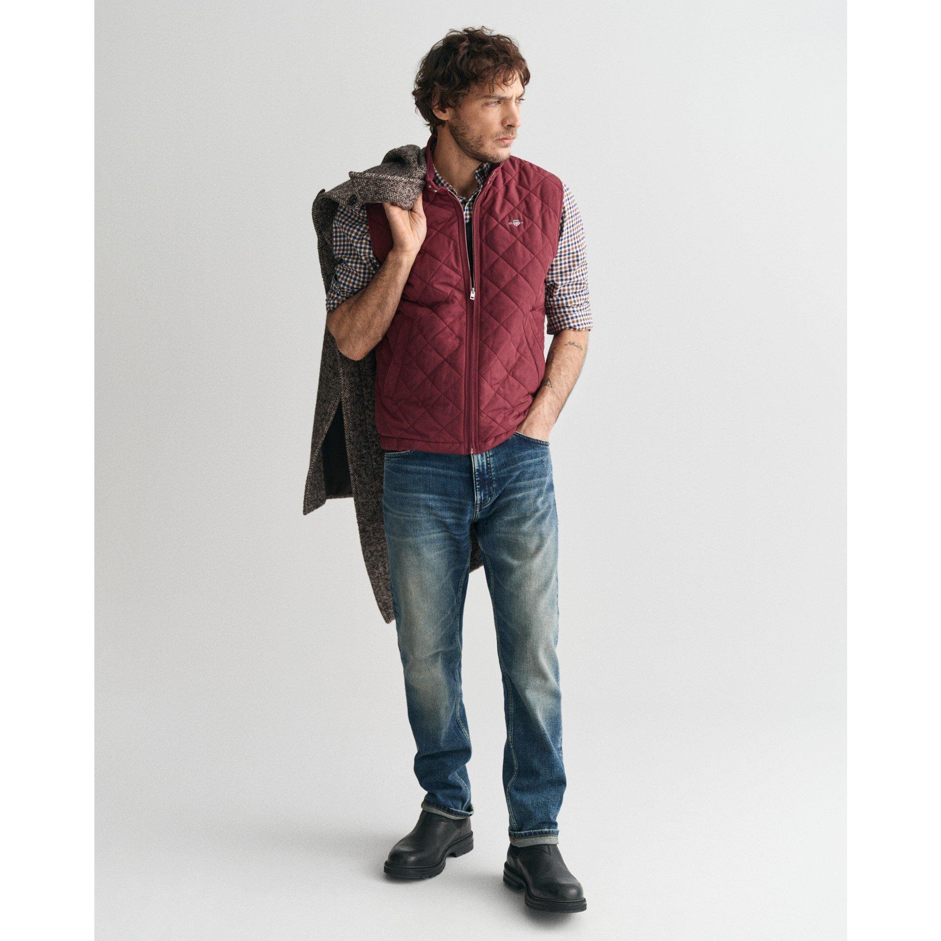 Wine Red - Gant - Men's Quilted Water-Repellent Sleeveless Gilet - 3