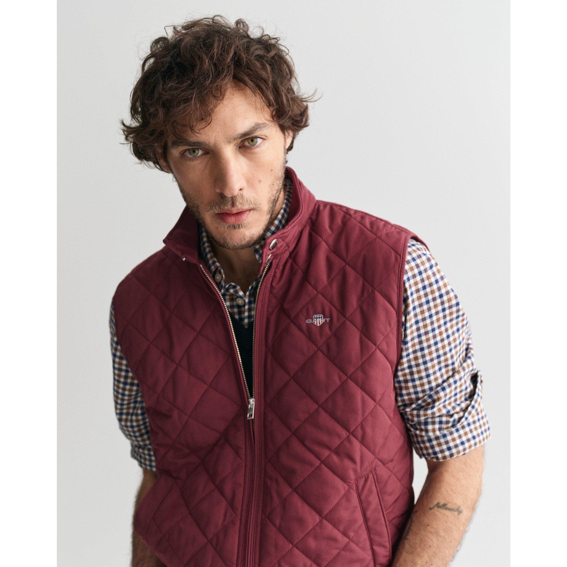 Wine Red - Gant - Men's Quilted Water-Repellent Sleeveless Gilet - 4