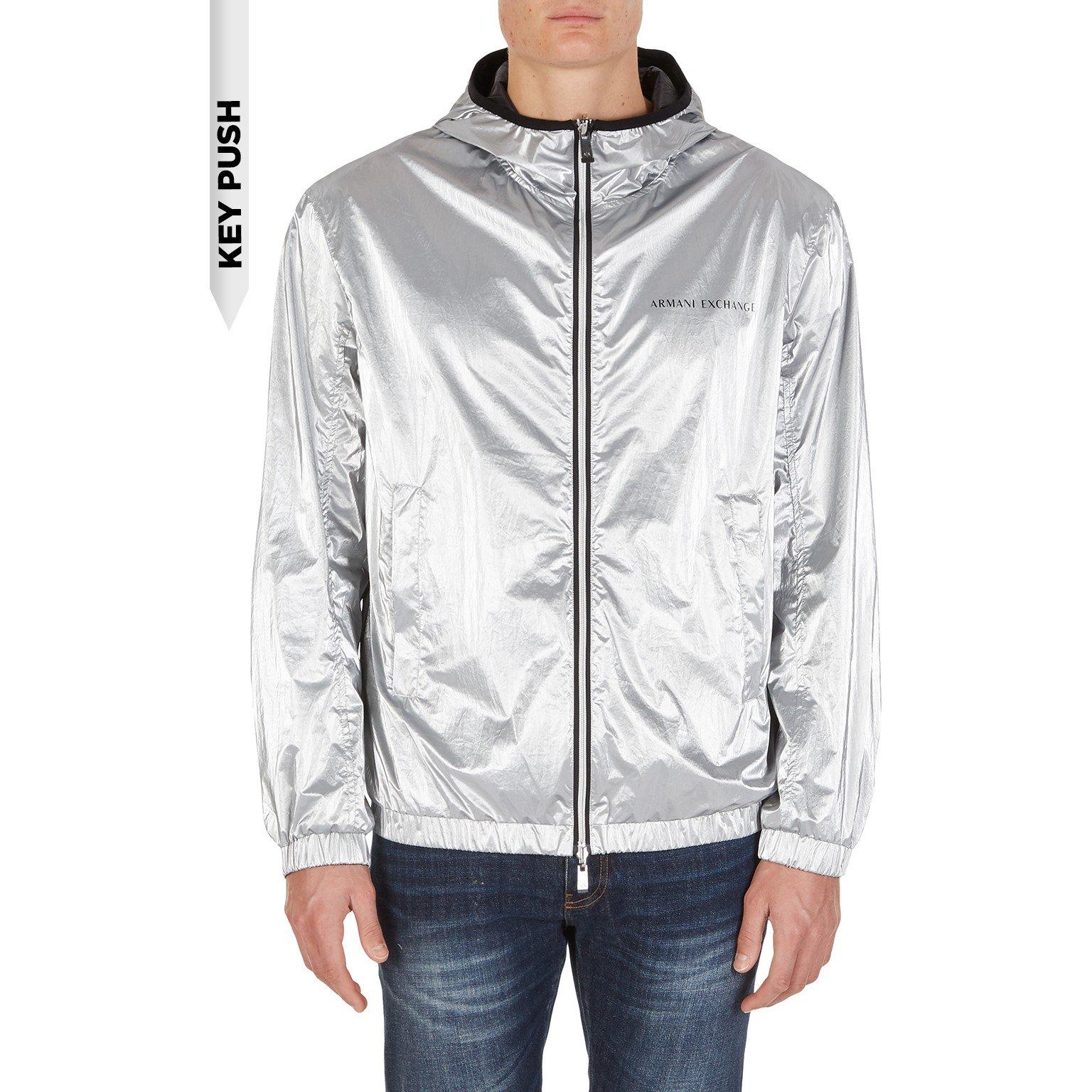 Silver/Black - Armani Exchange - Men's AX Reversible Hooded Softshell Jacket - 3