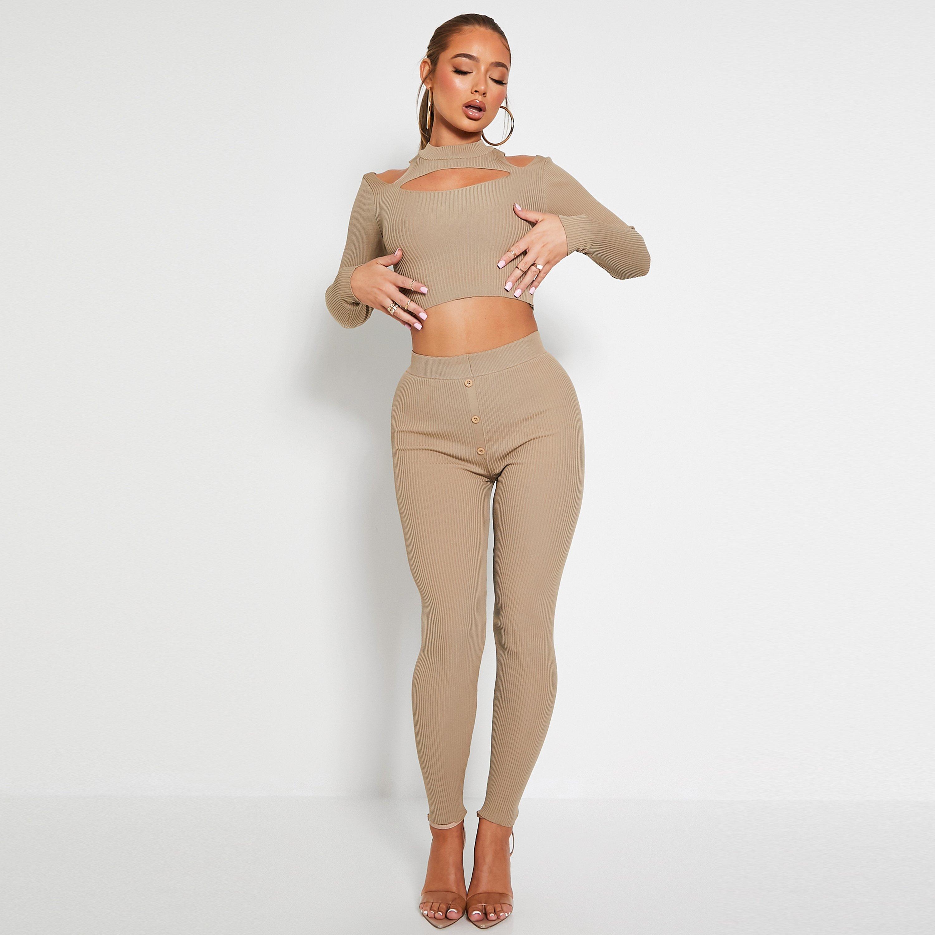 Stone - I Saw It First - ISAWITFIRST Rib Cold Shoulder Cut Out Knit Crop Top - 2