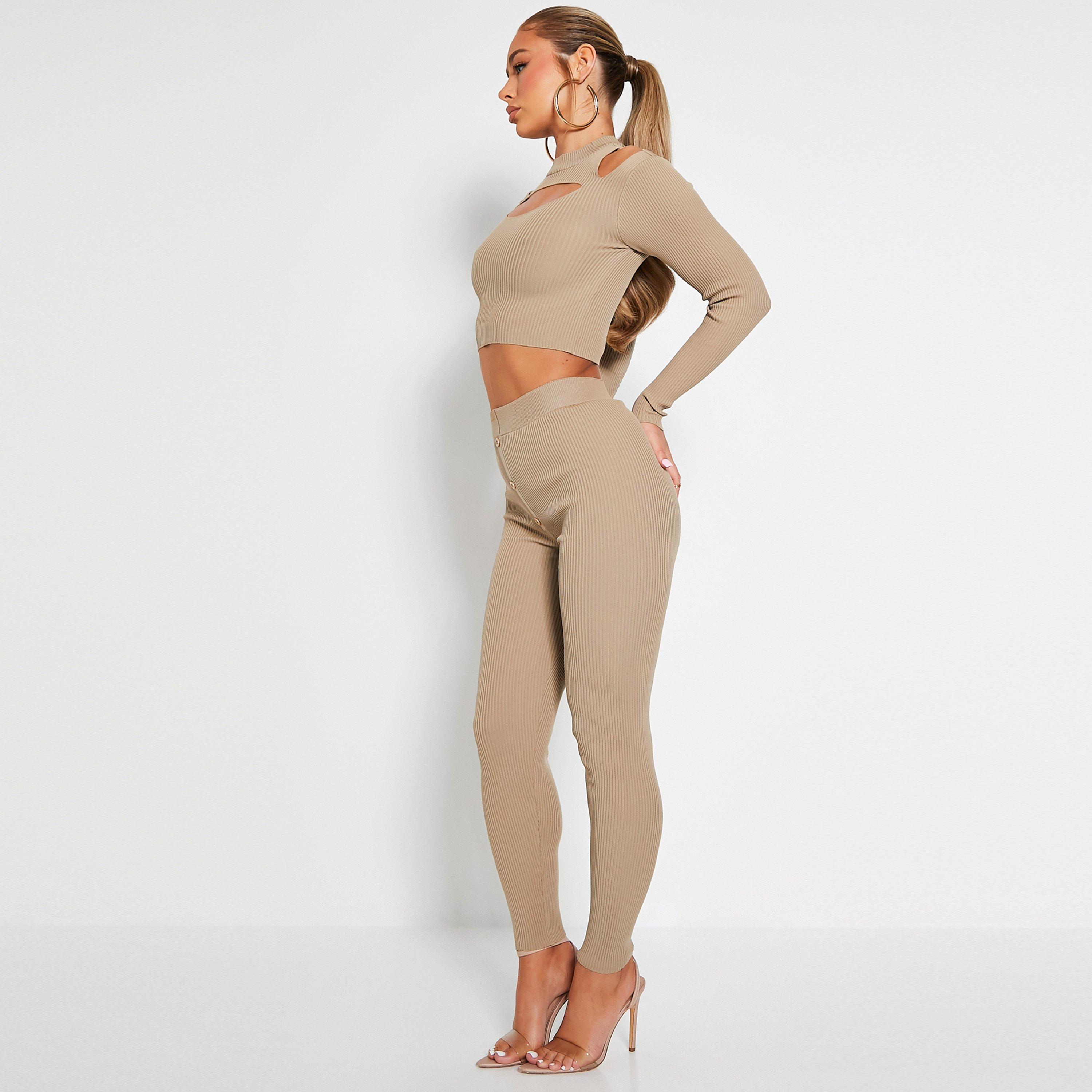 Stone - I Saw It First - ISAWITFIRST Rib Cold Shoulder Cut Out Knit Crop Top - 3