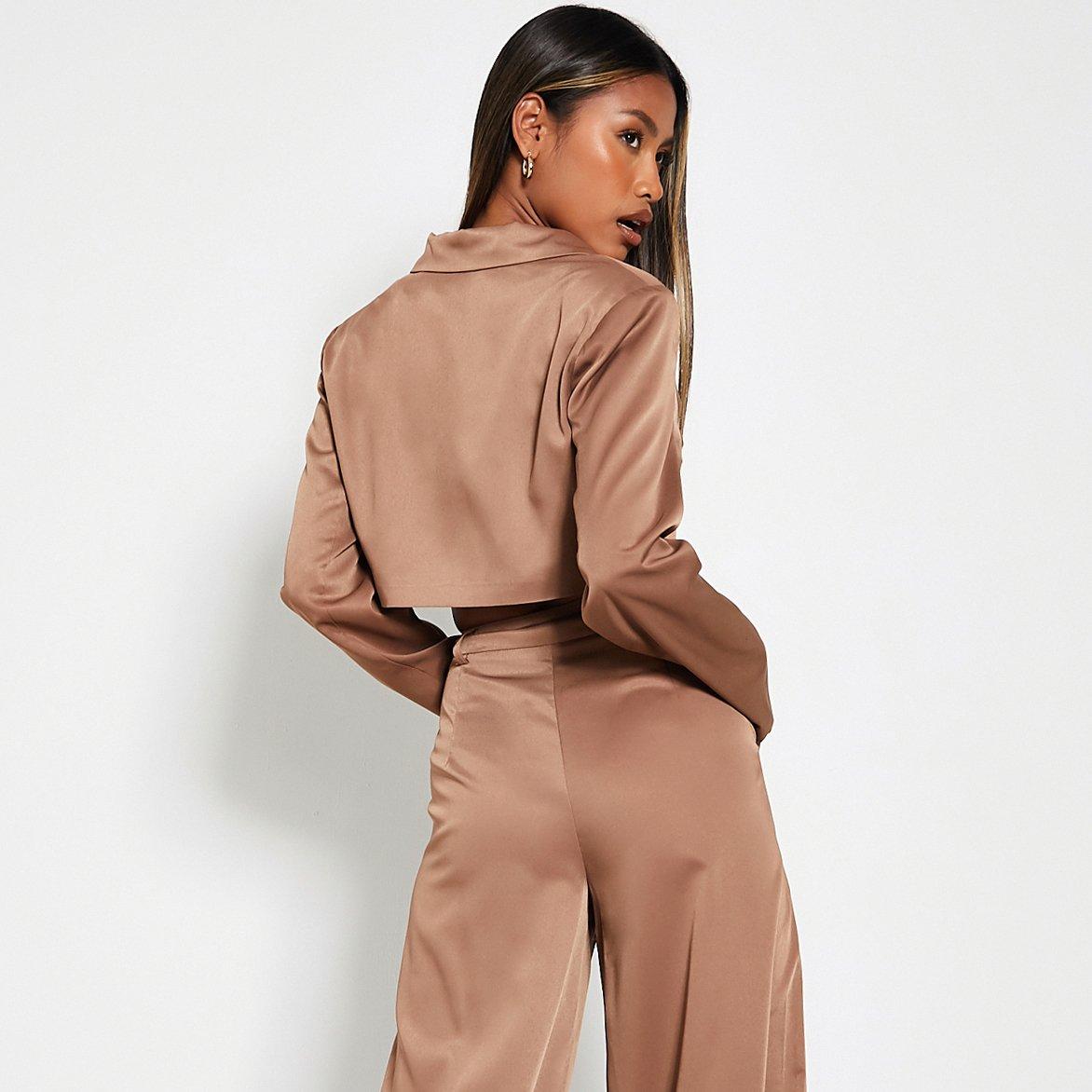 Taupe - I Saw It First - ISAWITFIRST Single Breasted Crop Blazer - 4