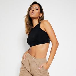 I Saw It First ISAWITFIRST Double Layer Slinky Racer Neck Crop Top