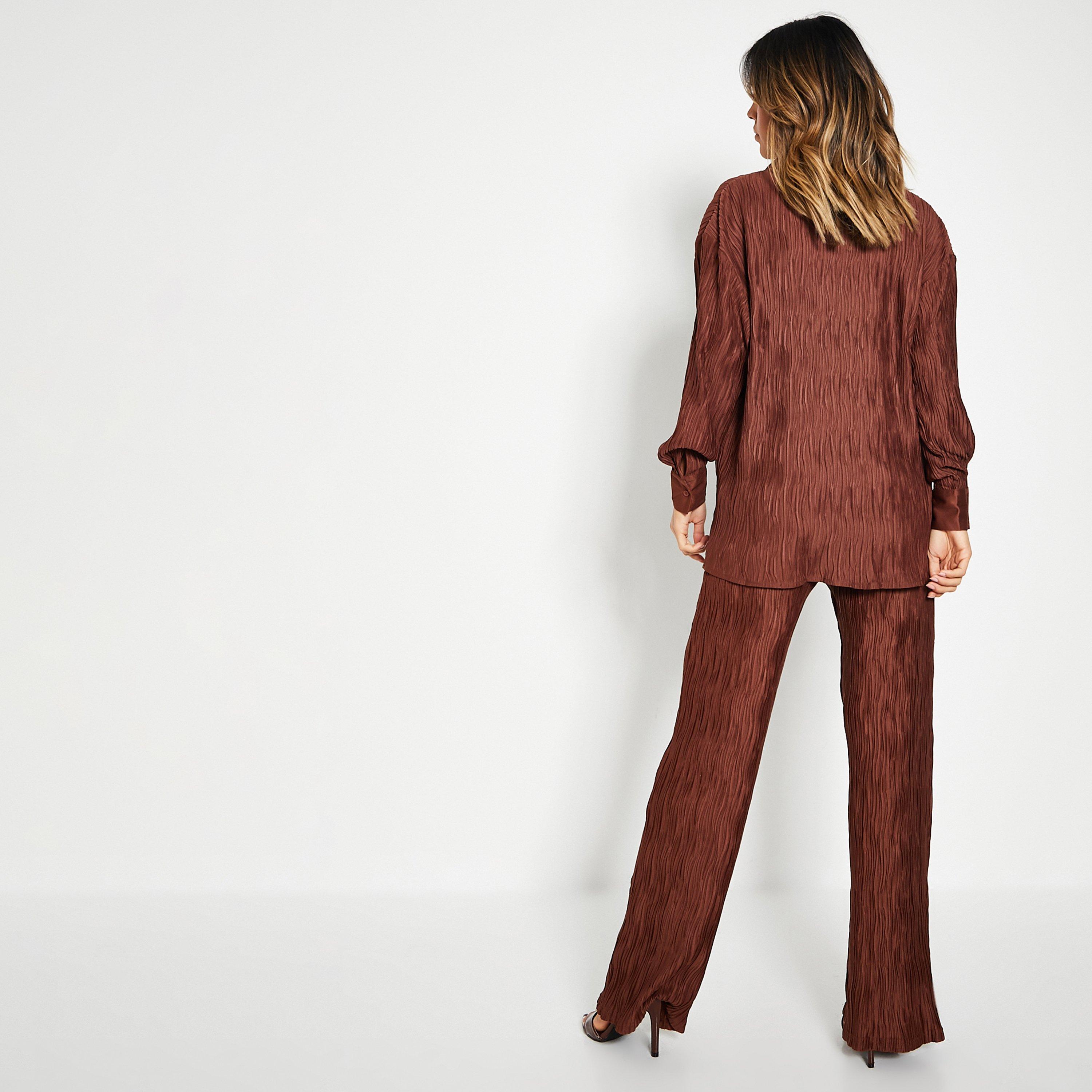 Schokolade - I Saw It First - ISIF Oversized Crinkled Long-Sleeve Plain Shirt - 4