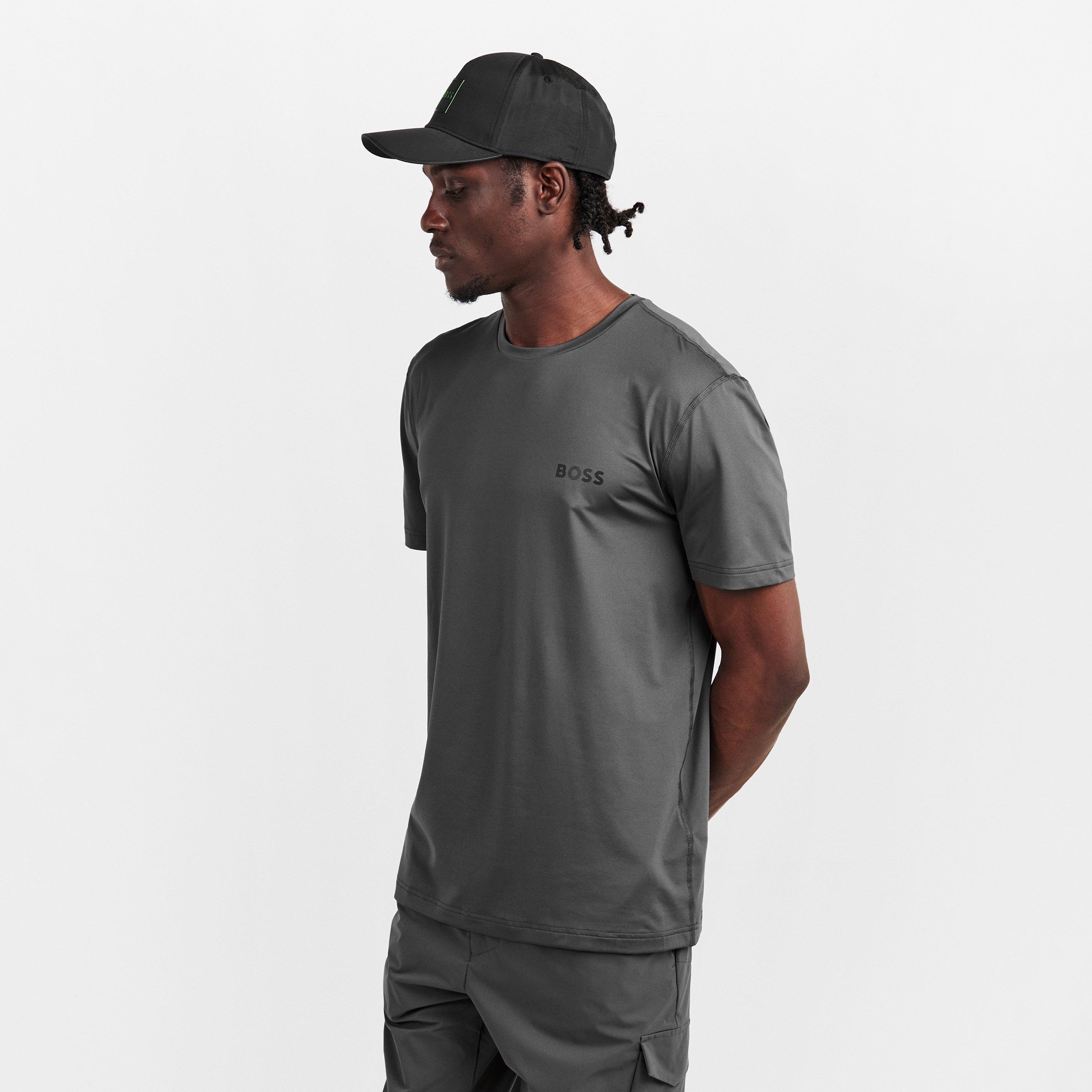 Grey - Boss - Mens BOSS GREEN Short Sleeve Performance Gym Top - Tech Cotton - 3