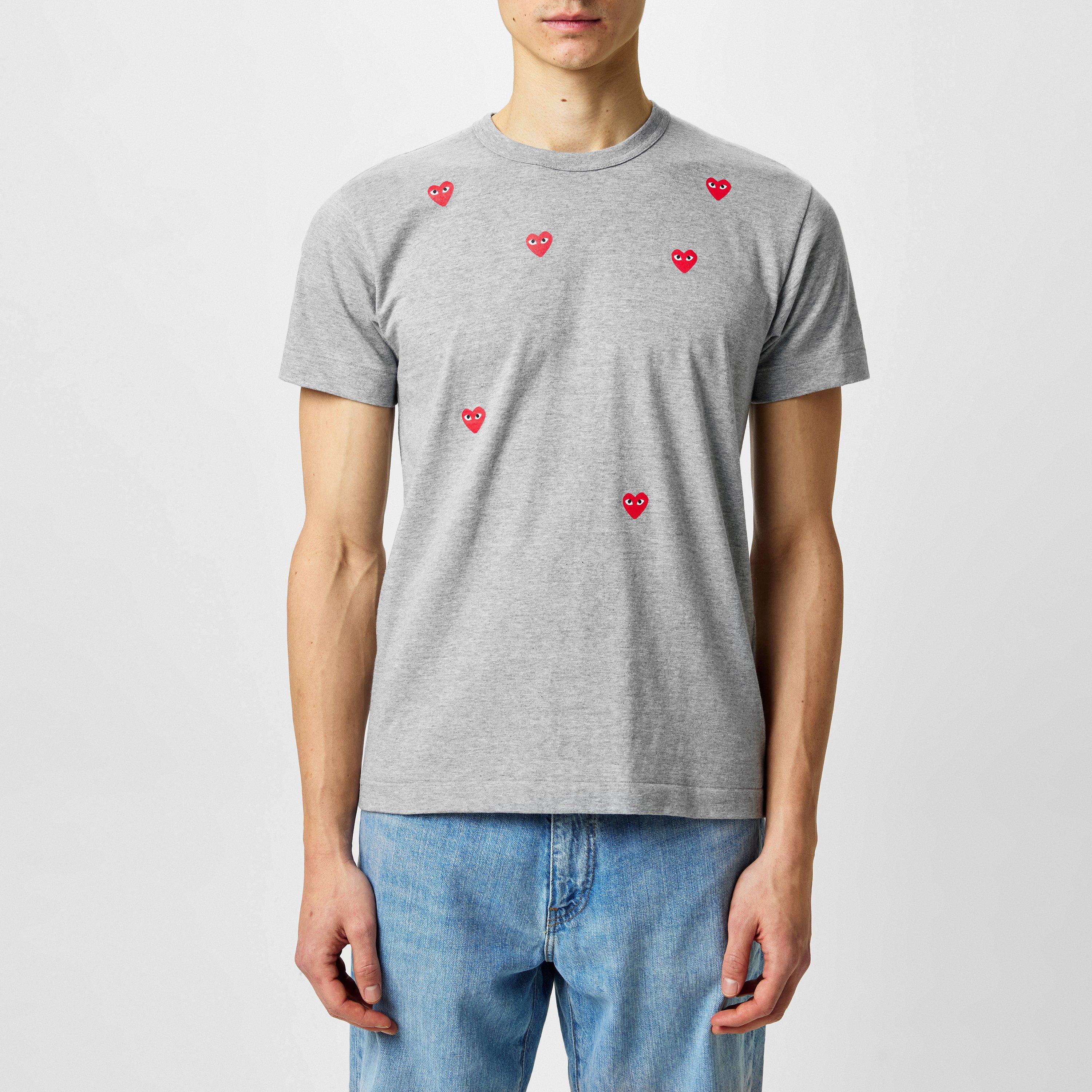 Grey -2 - Comme des Garcons PLAY - Scattered Hearts Cotton T-Shirt - 1