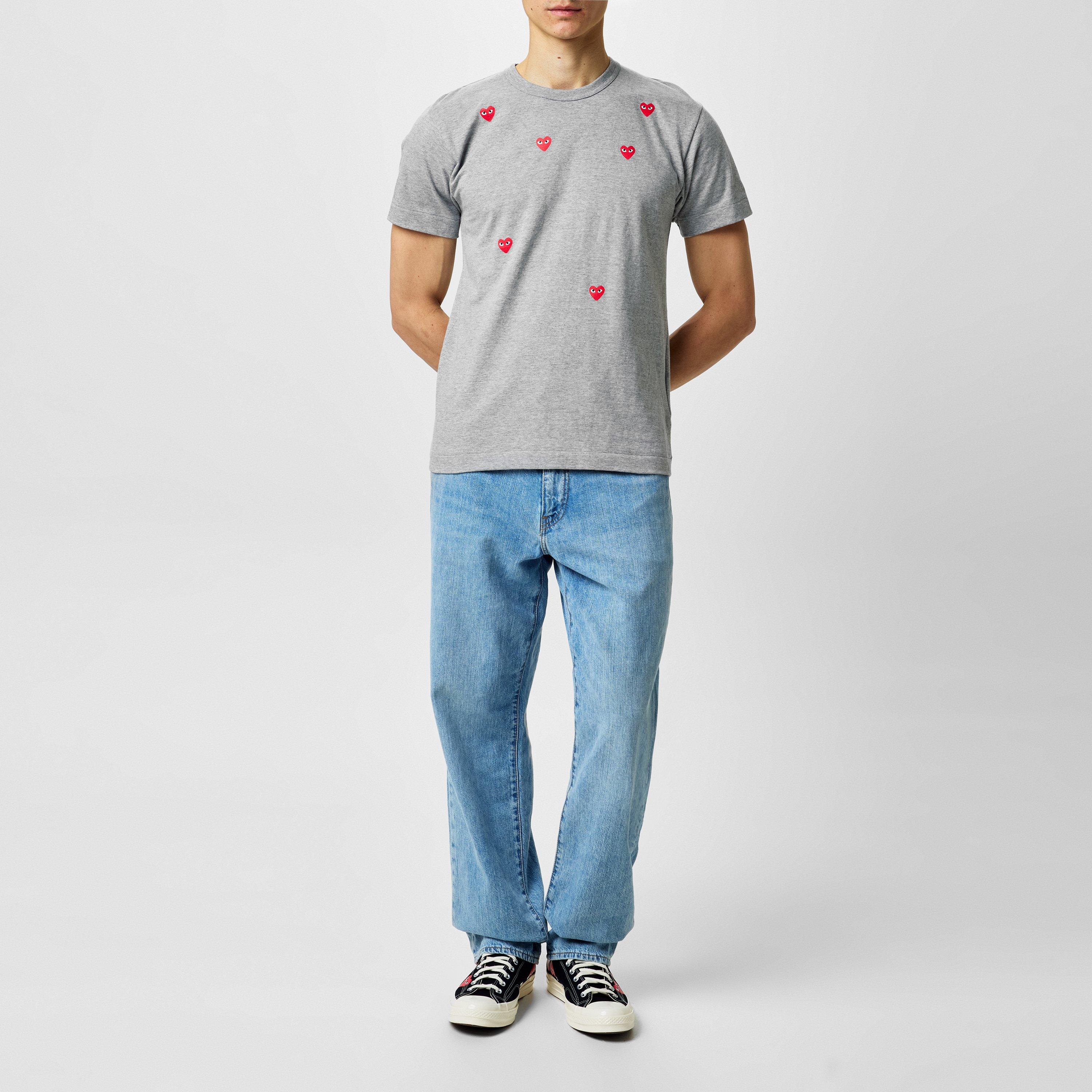 Grey -2 - Comme des Garcons PLAY - Scattered Hearts Cotton T-Shirt - 4