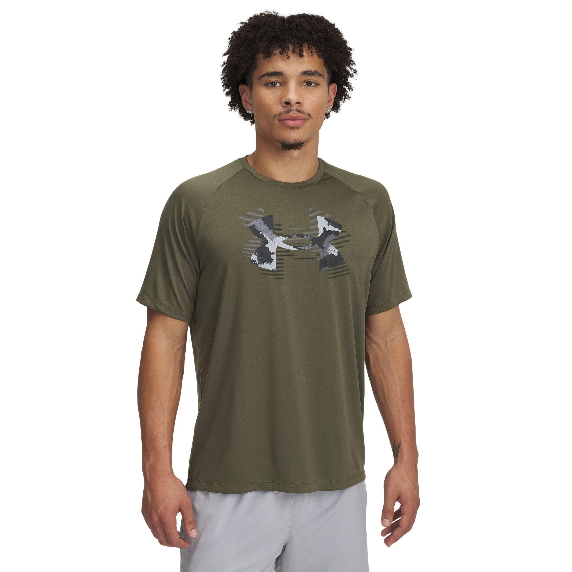 Marine OD Green - Under Armour - Men's Spring Tech Print Short-Sleeve Performance Gym Top - 1