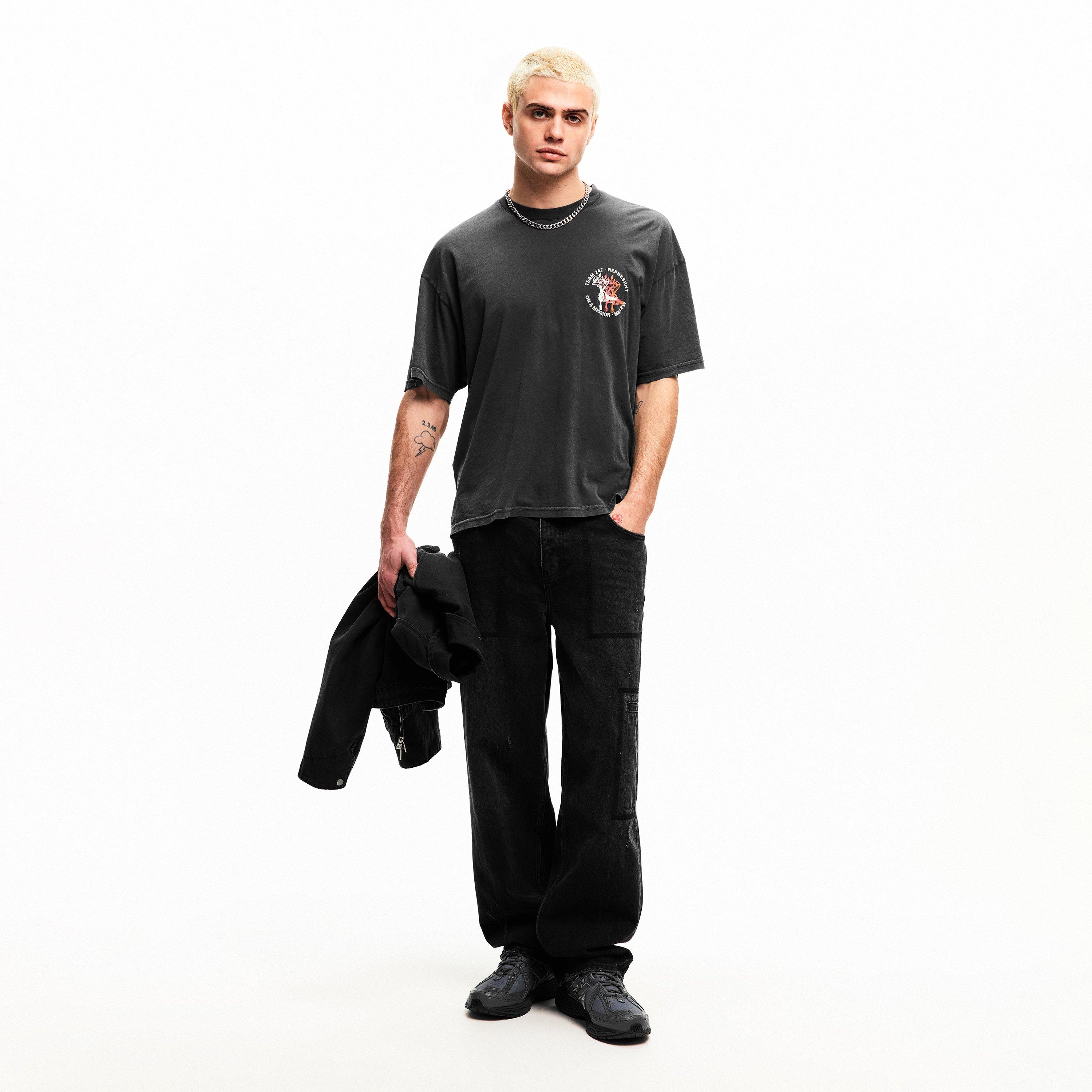 Washed Black - Represent 247 - Men's Short Sleeve Performance Gym Top - 6