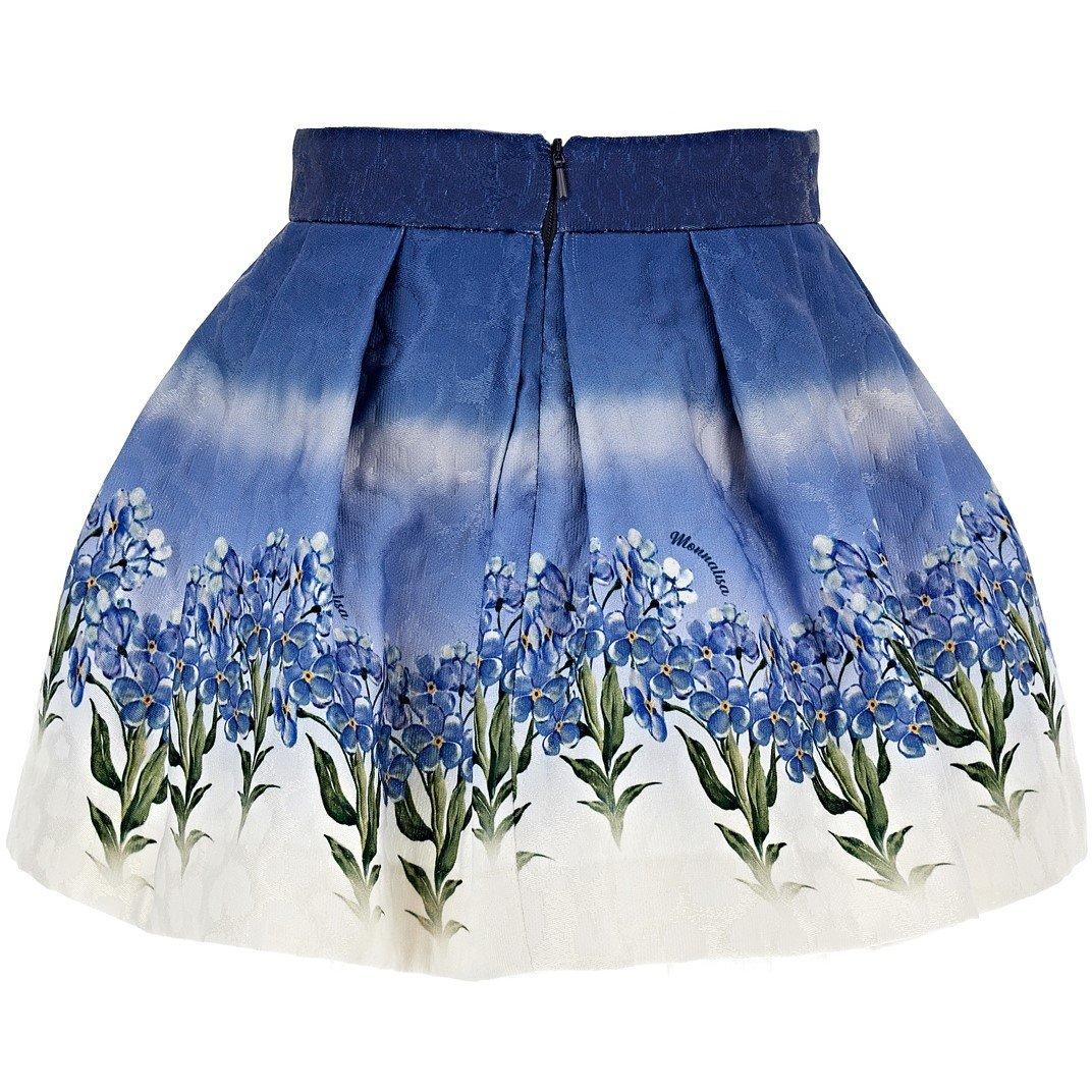 Blue 0056 - Monnalisa - Kids' Flower Print Skater Jersey Skirt - 2