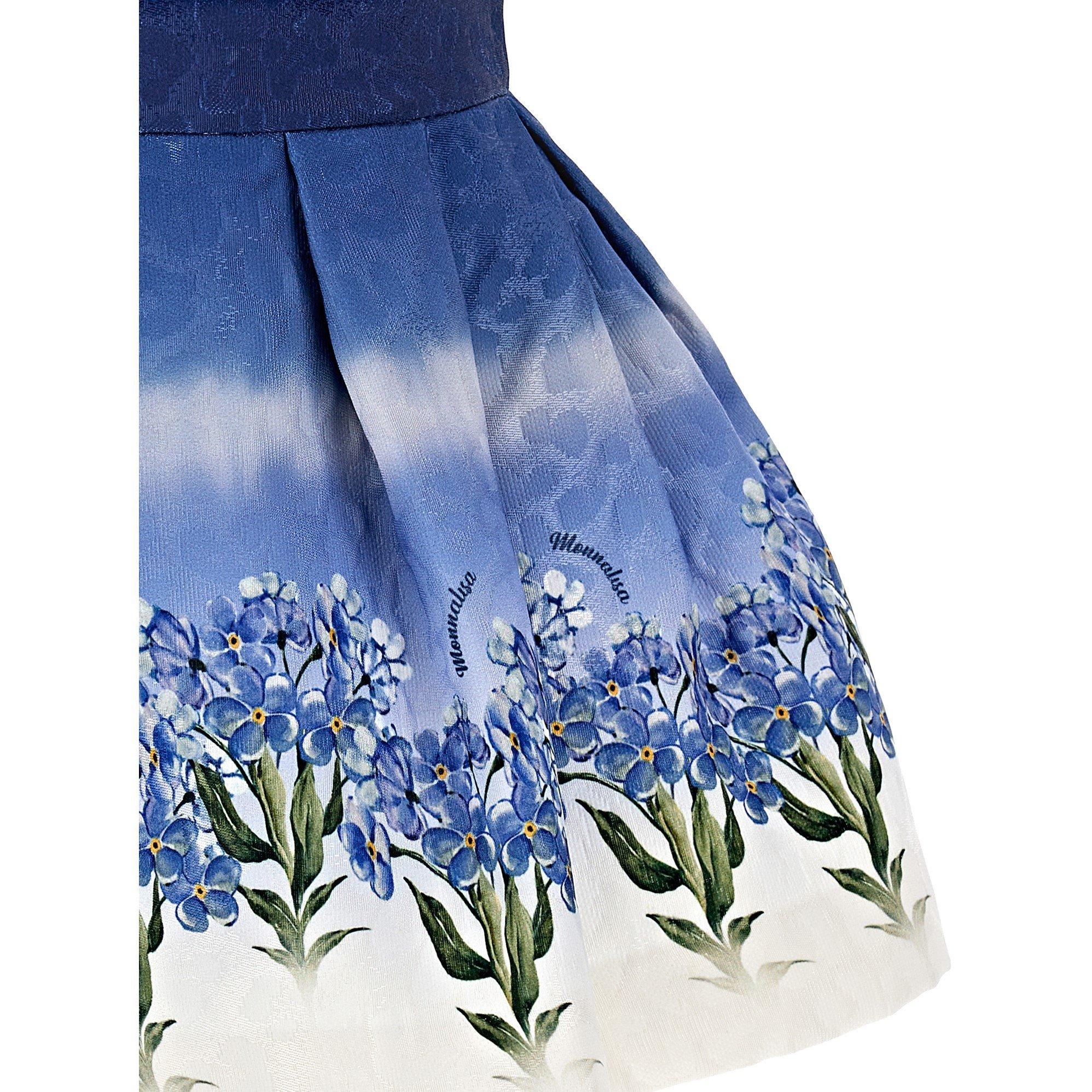 Blue 0056 - Monnalisa - Kids' Flower Print Skater Jersey Skirt - 3