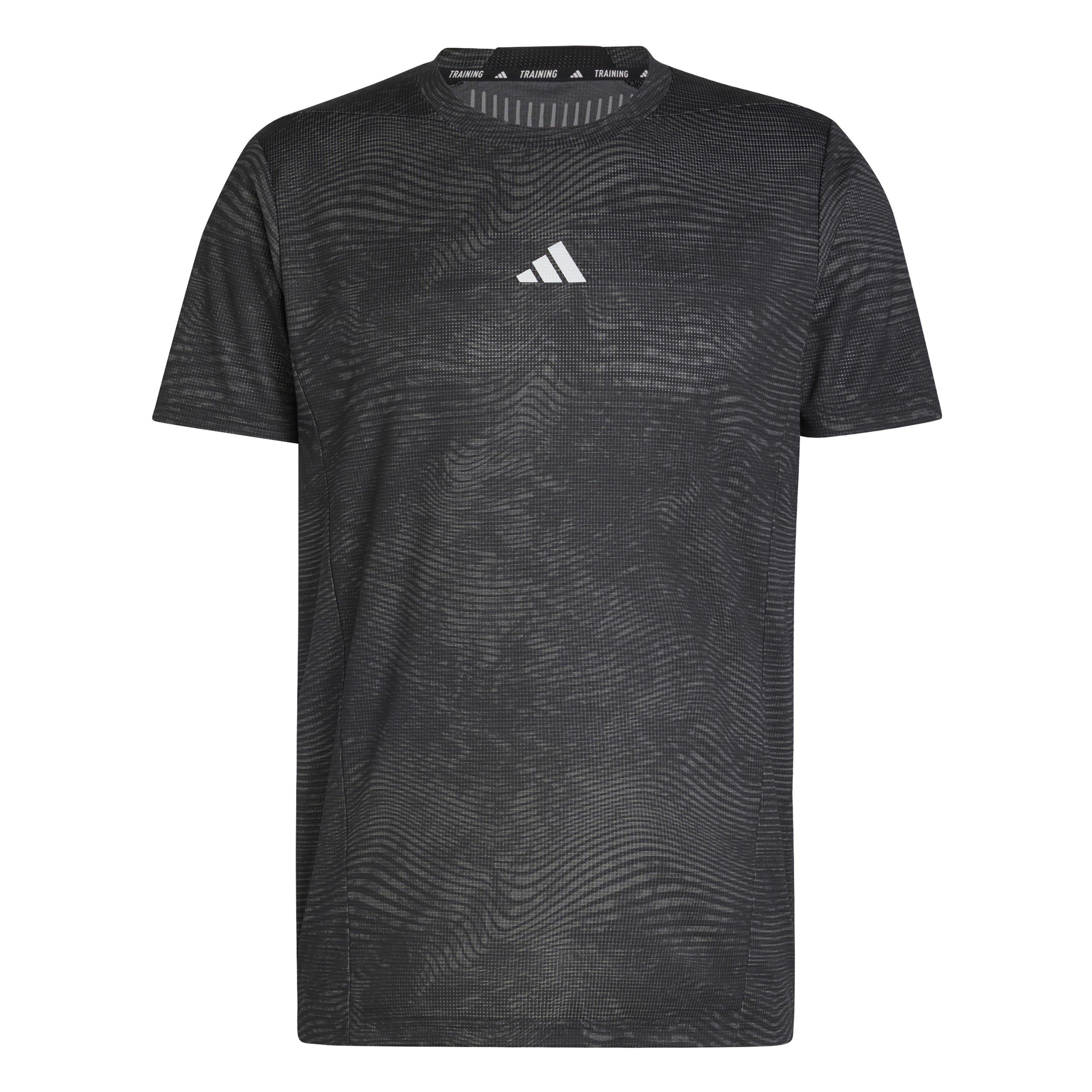 Grey - adidas - All Over Print Short Sleeve Performance Gym Top - 1