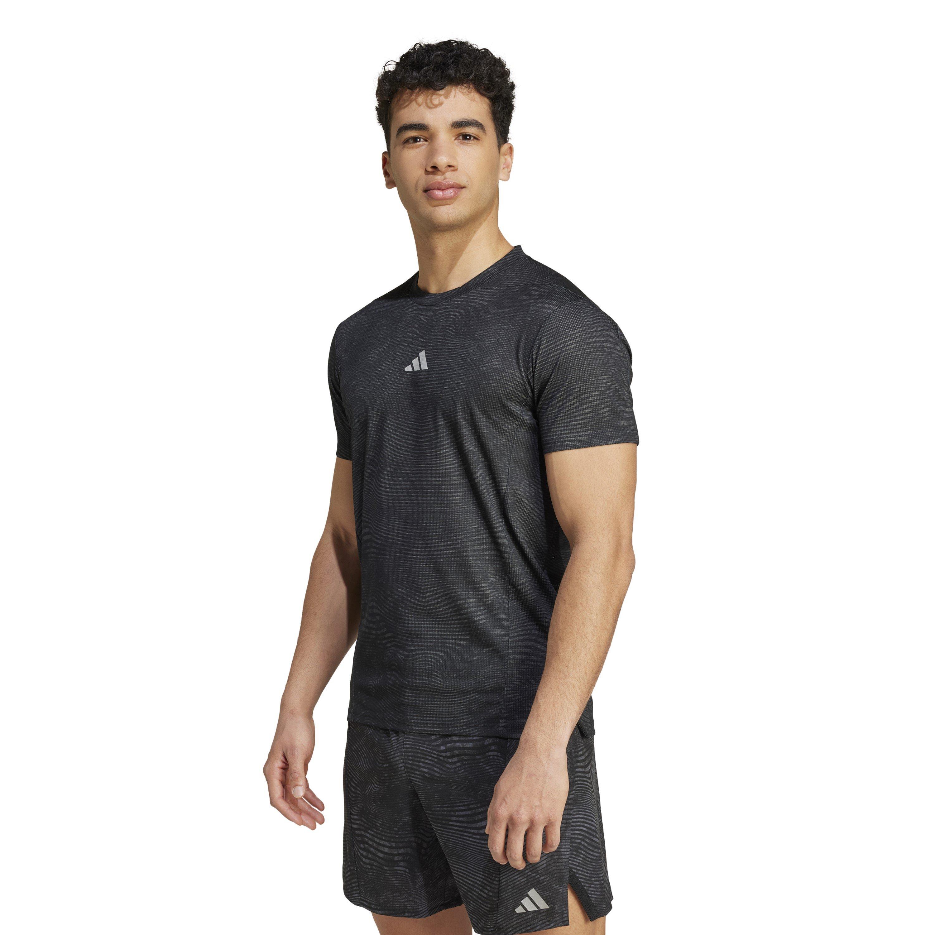 Grey - adidas - All Over Print Short Sleeve Performance Gym Top - 2