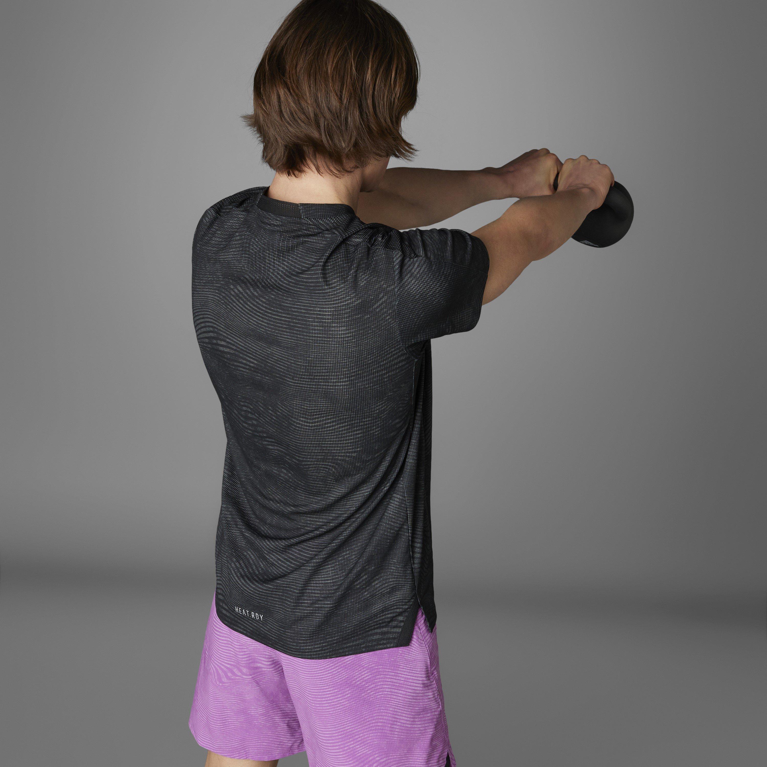 Grey - adidas - All Over Print Short Sleeve Performance Gym Top - 13