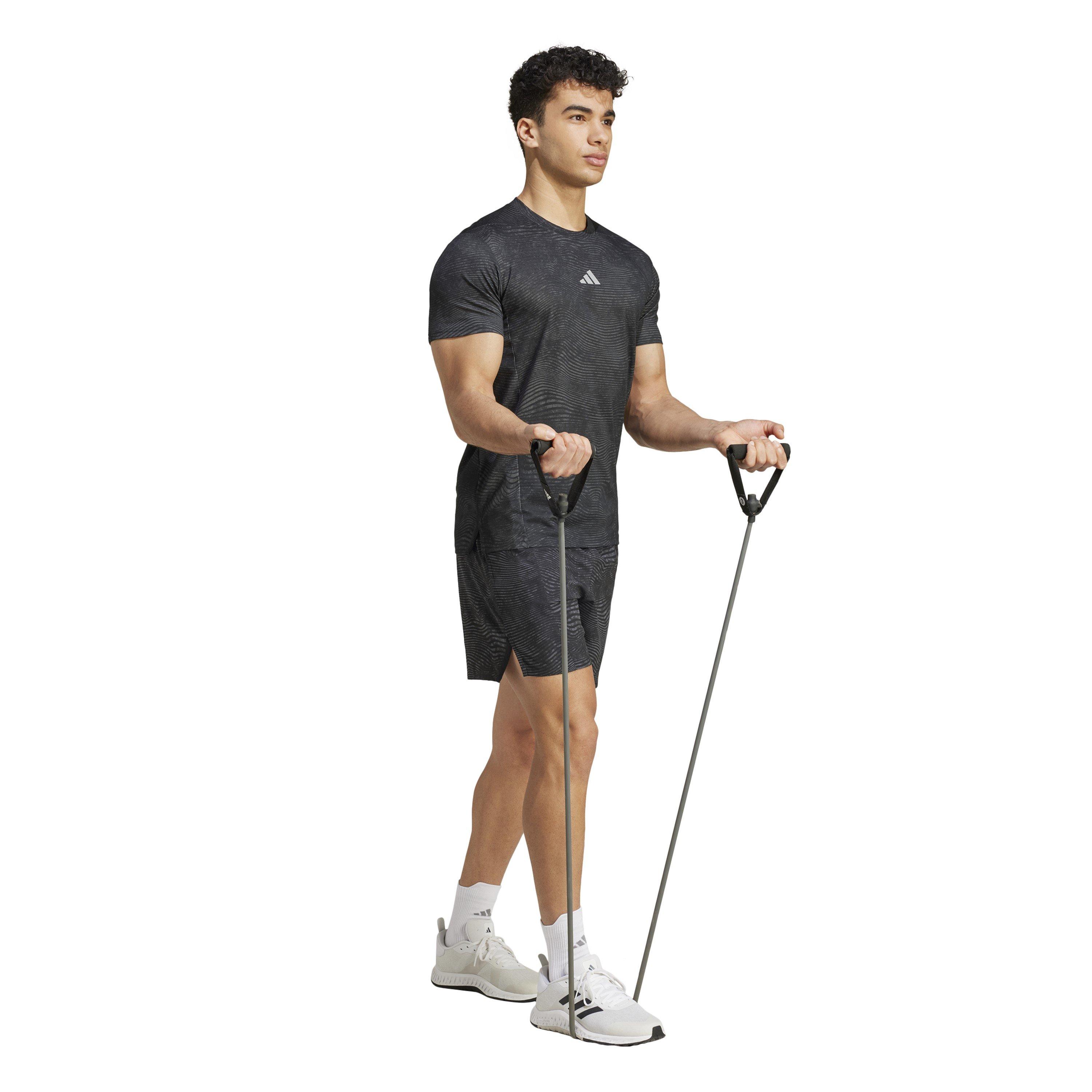 Grey - adidas - All Over Print Short Sleeve Performance Gym Top - 4