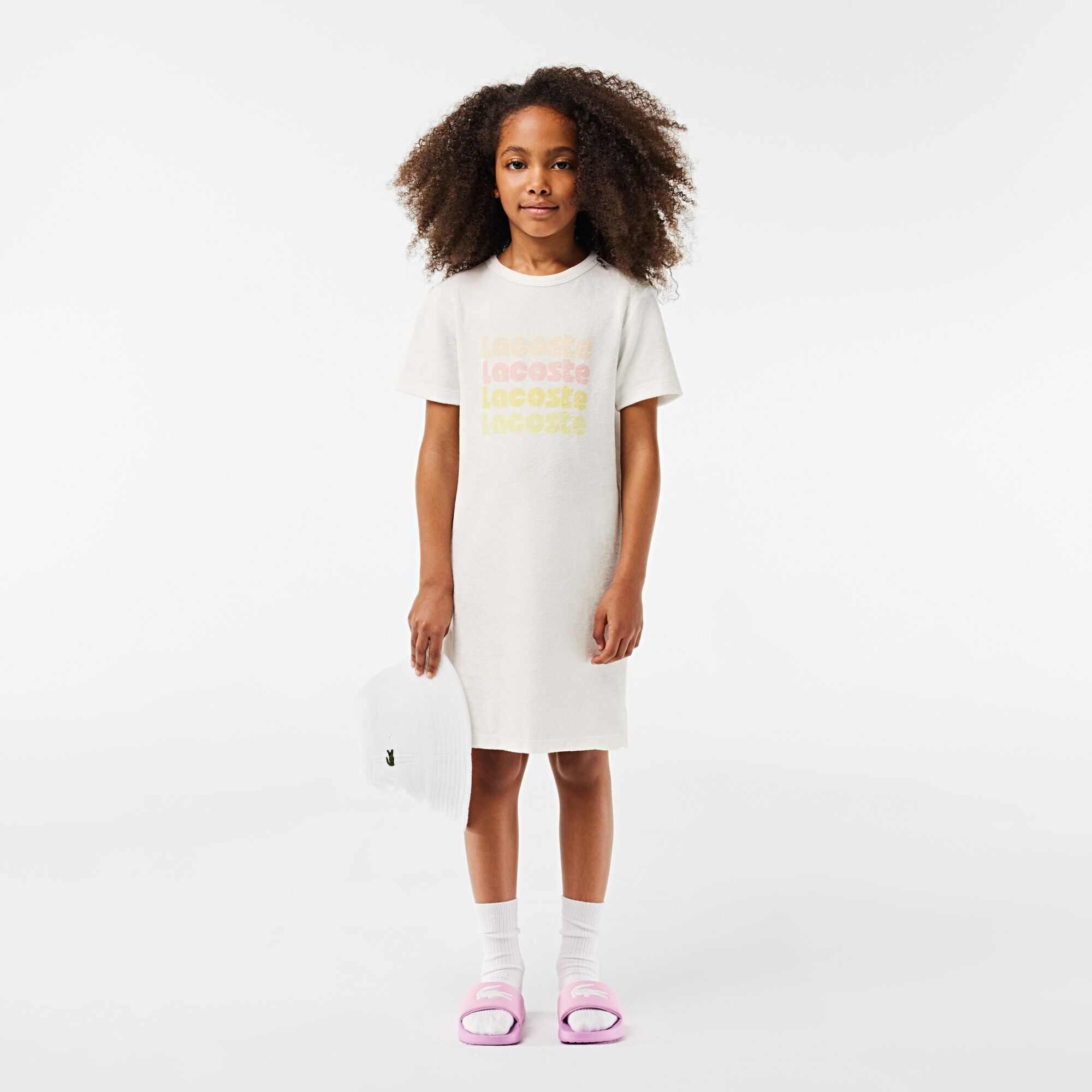 White 70V - Lacoste - Kids' Terry Logo T-Shirt Dress - 5