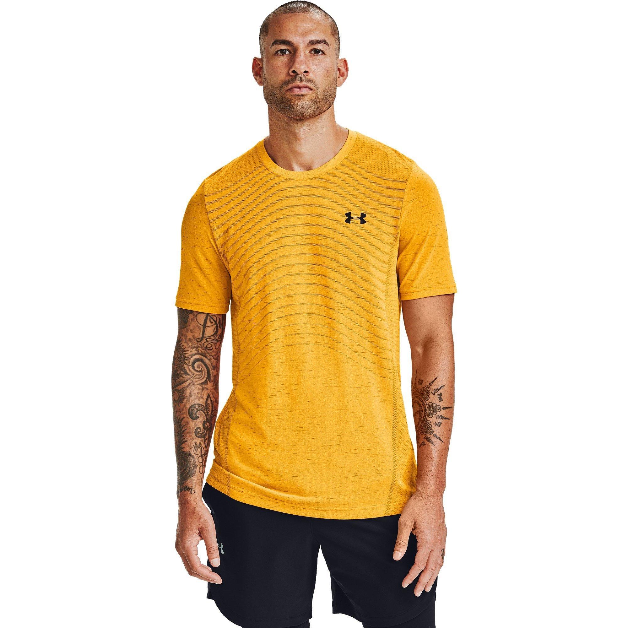 Lunar Orange/Bl - Under Armour - Men's Seamless Wave Short-Sleeve Performance Gym Top - 2