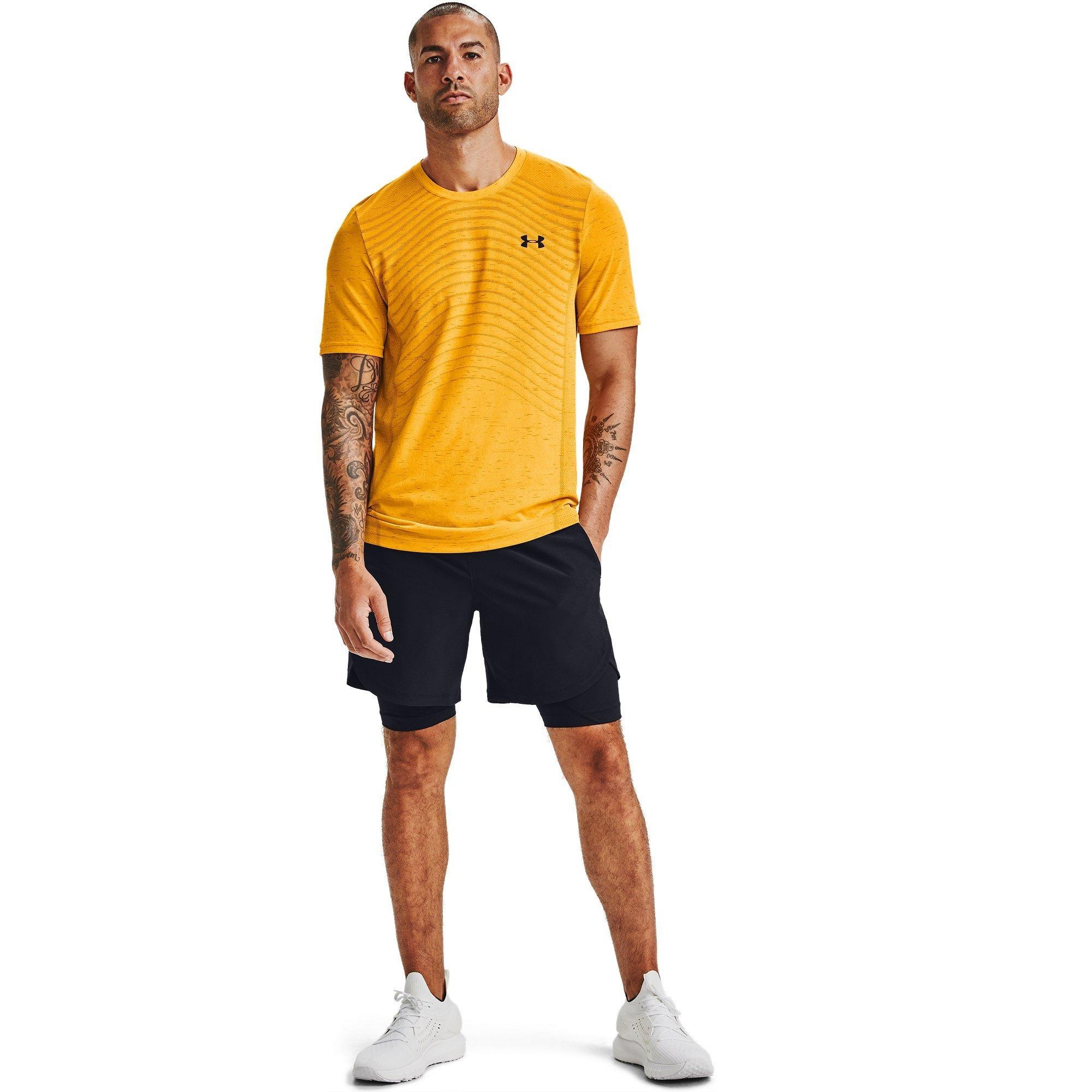 Lunar Orange/Bl - Under Armour - Men's Seamless Wave Short-Sleeve Performance Gym Top - 4