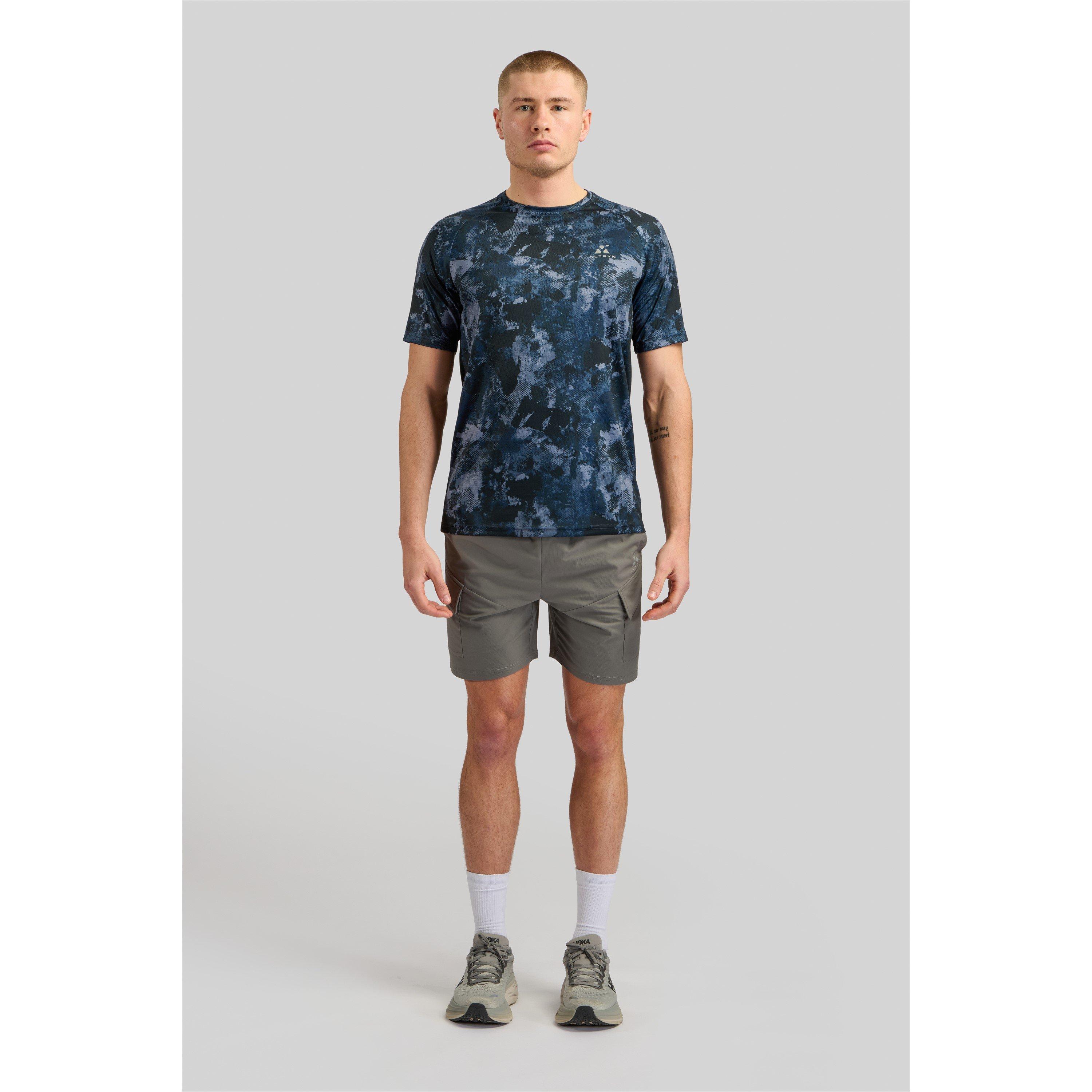 Azul marino - ALTRYN - Men's Brush Print Short-Sleeve Performance Gym Top - 1