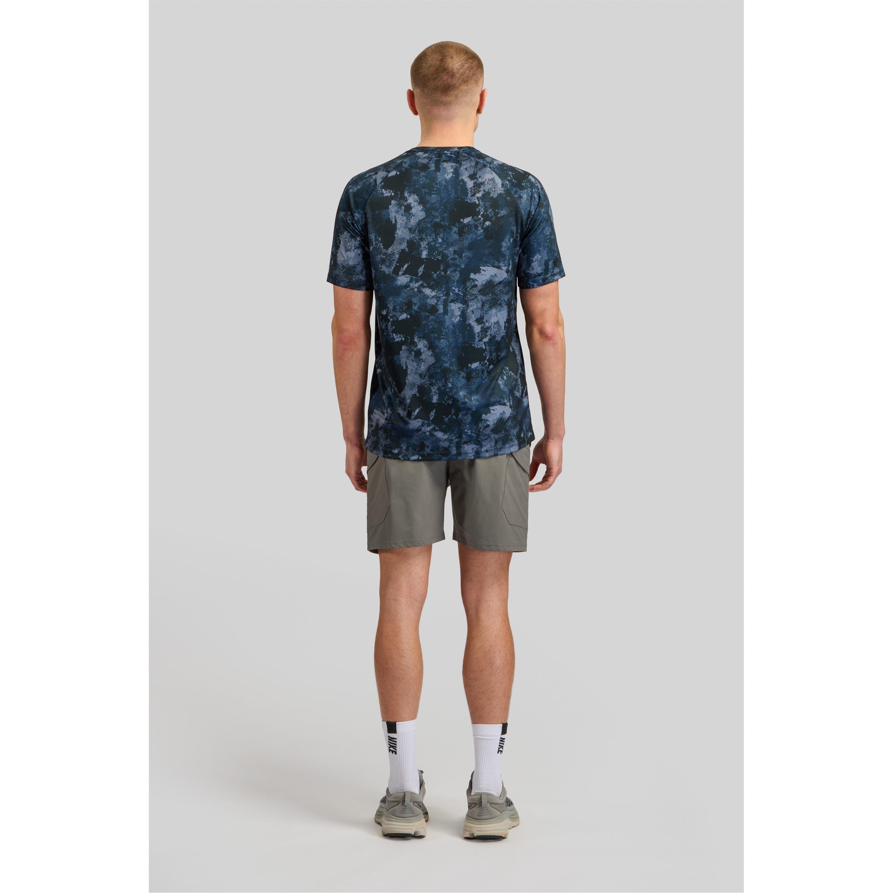 Azul Marinho - ALTRYN - Brush Print Short-Sleeve Performance Gym Top - 2