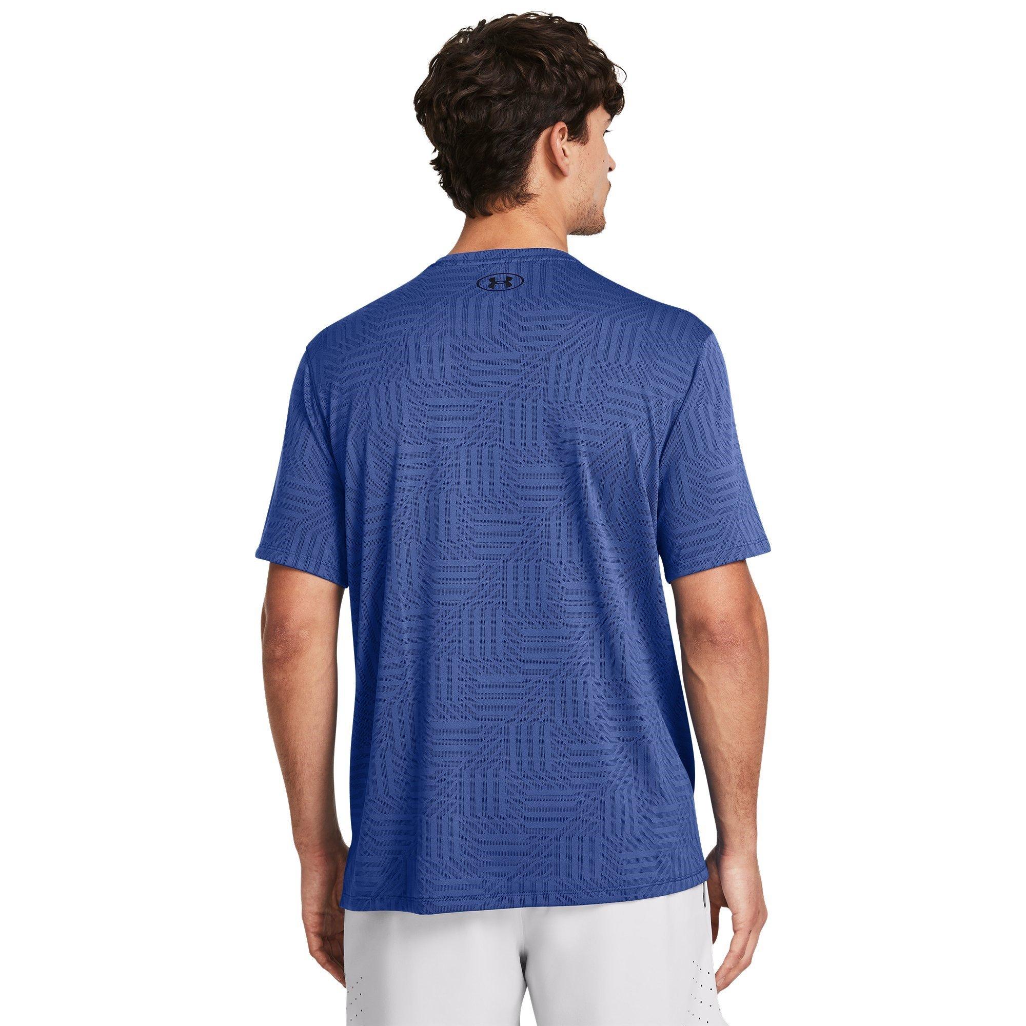 Blue - Under Armour - Tech Vent Geotessa Short-Sleeve Performance Gym Top - 3