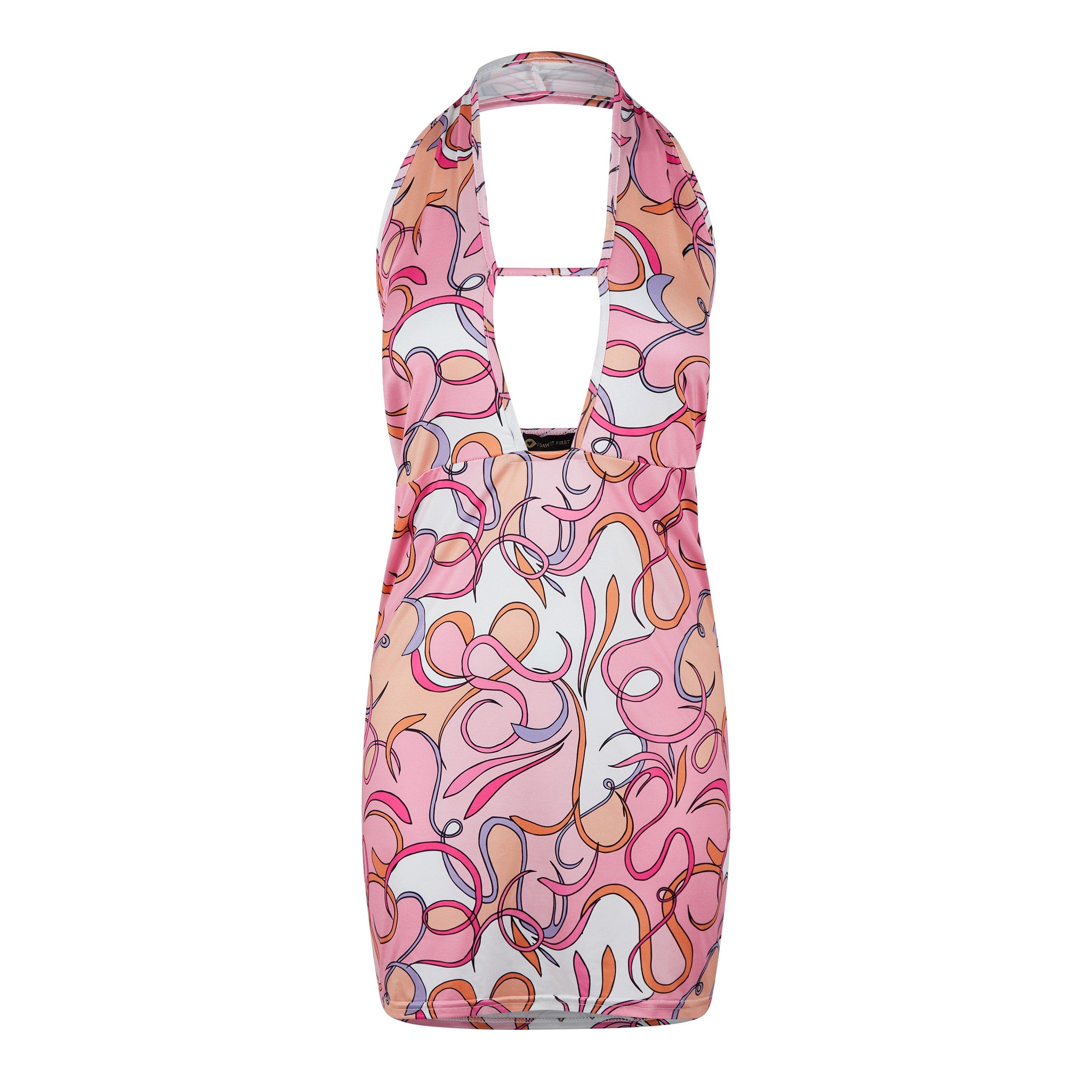 Rosa - I Saw It First - ISAWITFIRST Petite Printed Halterneck Cut Out Mini Dress - 1