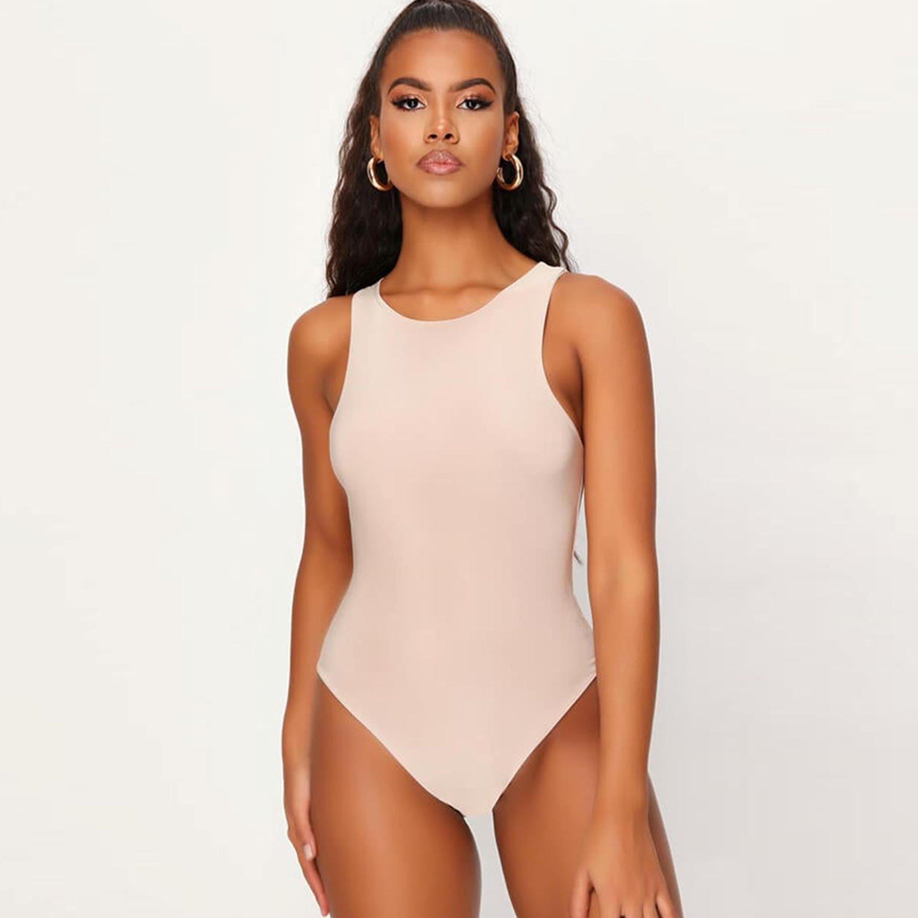 Brown - I Saw It First - ISAWITFIRST Double Layer Slinky Racer Neck Bodysuit - 1