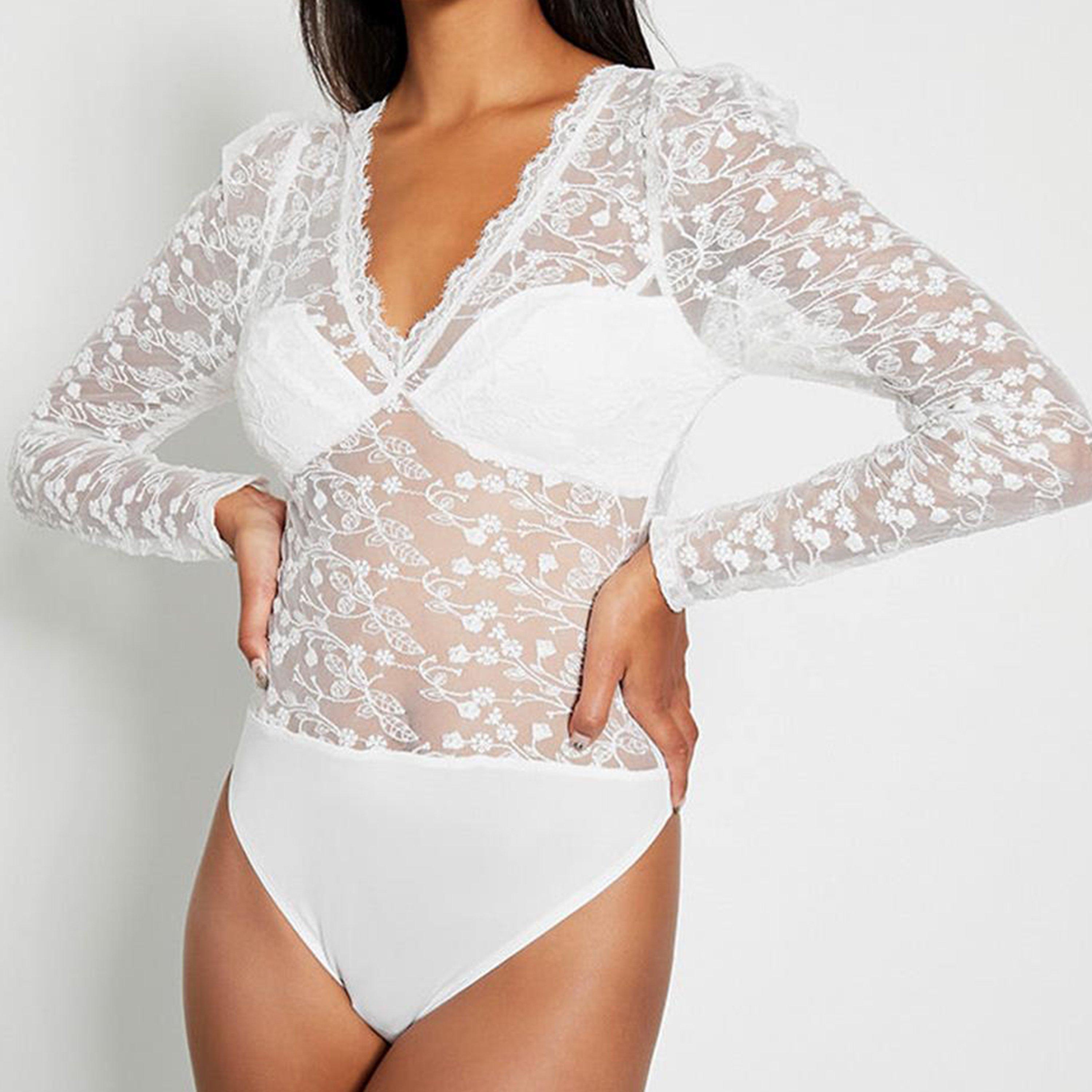 White - I Saw It First - ISAWITFIRST Premium Lace Plunge Bodysuit - 2