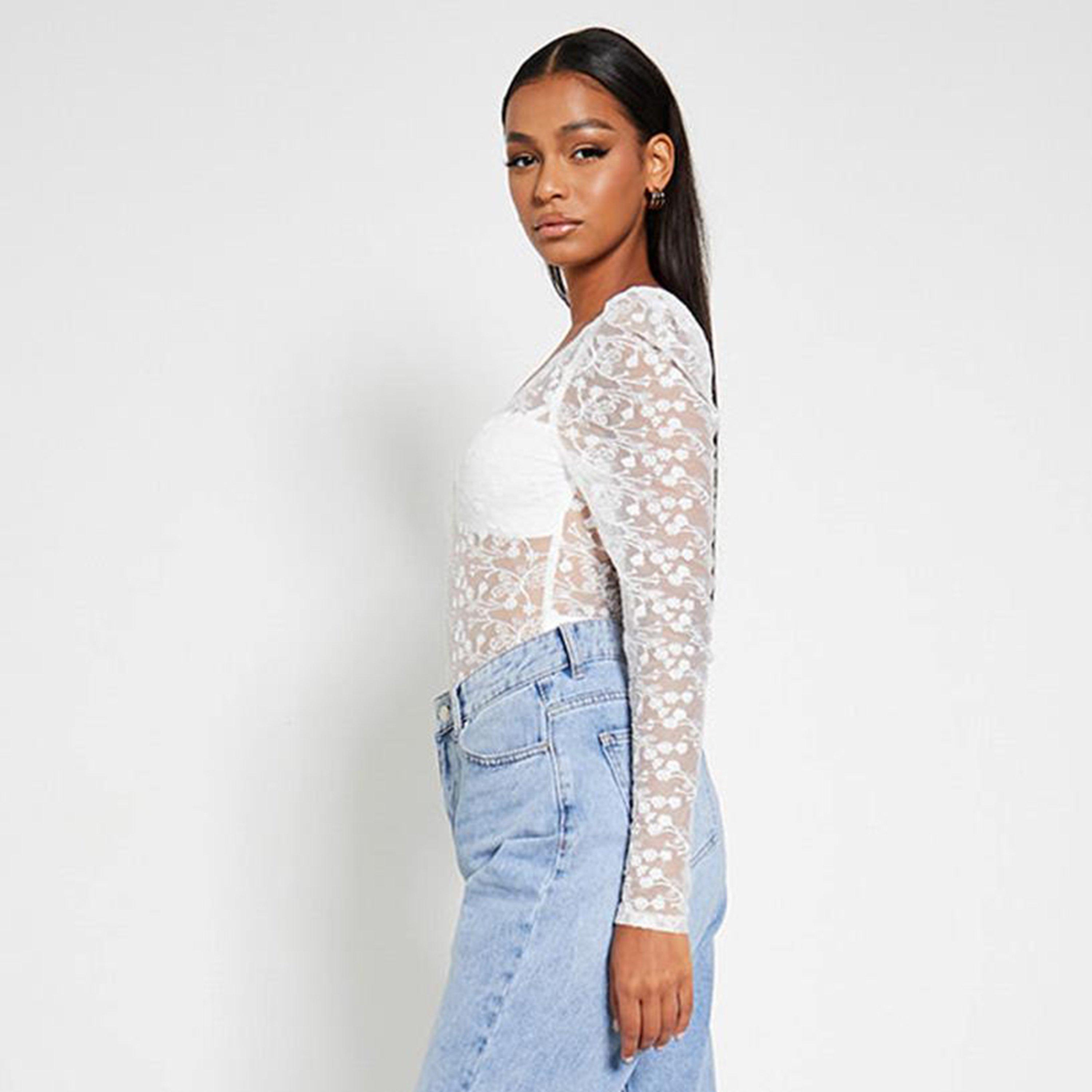 White - I Saw It First - ISAWITFIRST Premium Lace Plunge Bodysuit - 3