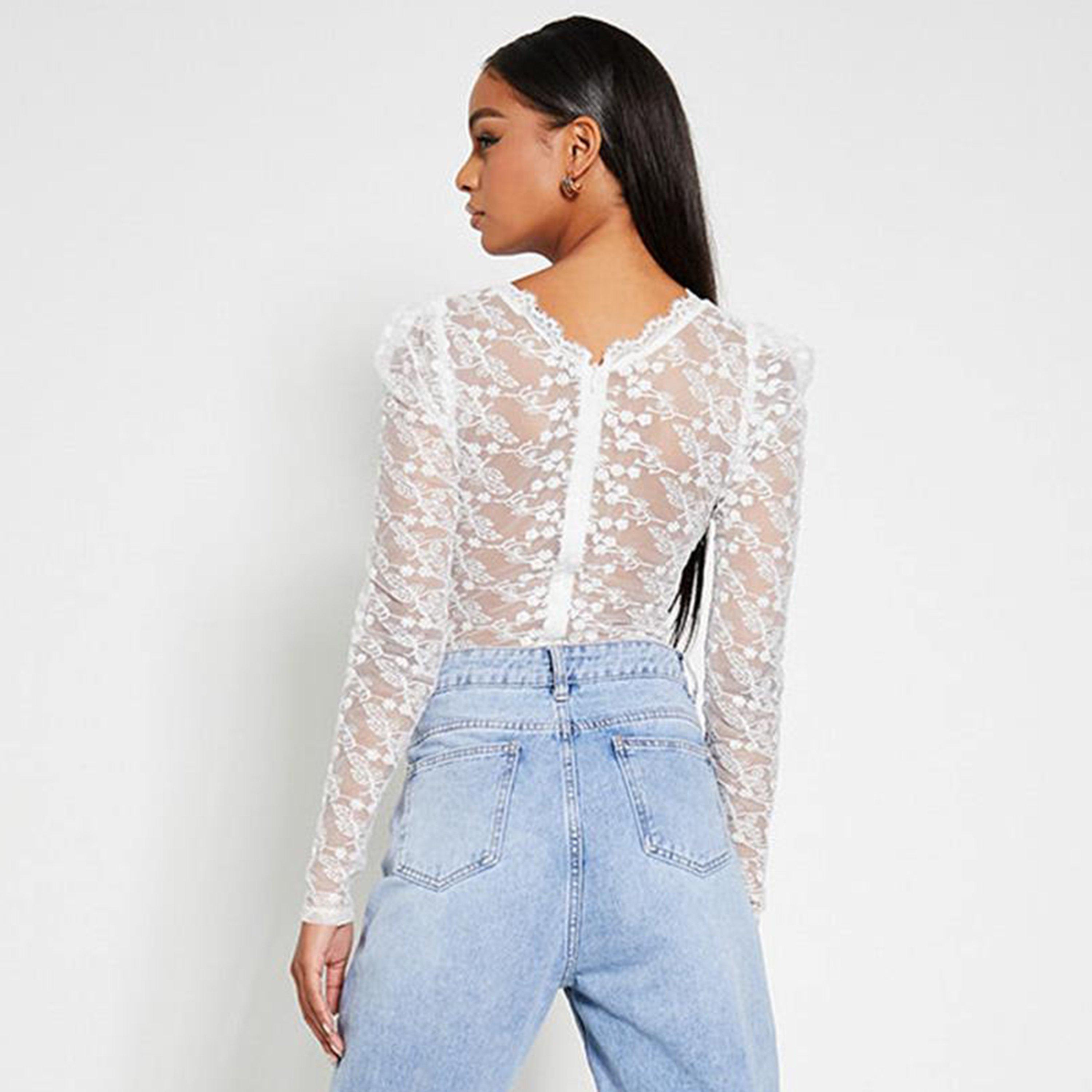 White - I Saw It First - ISAWITFIRST Premium Lace Plunge Bodysuit - 4