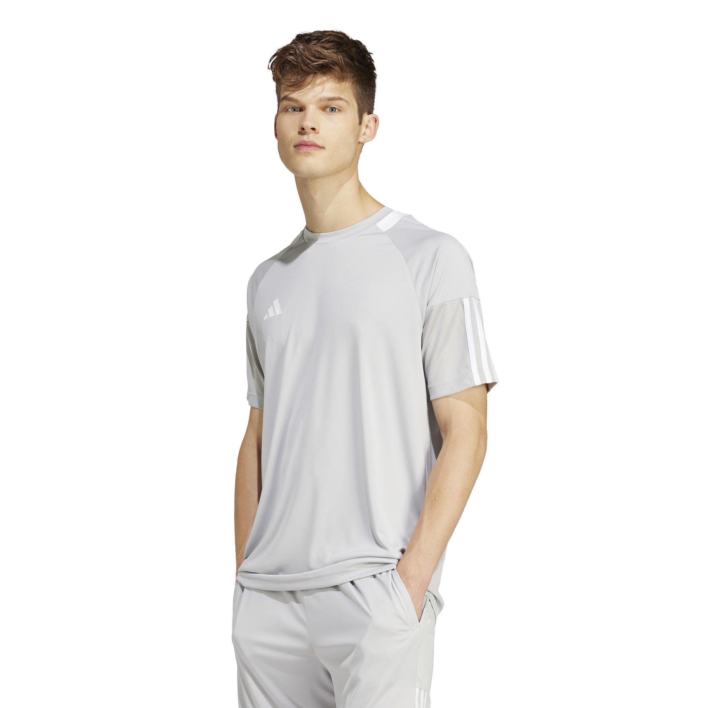 Grey Two/White - adidas - Sereno Aeroready 3 Stripes Adults T Shirt - 2