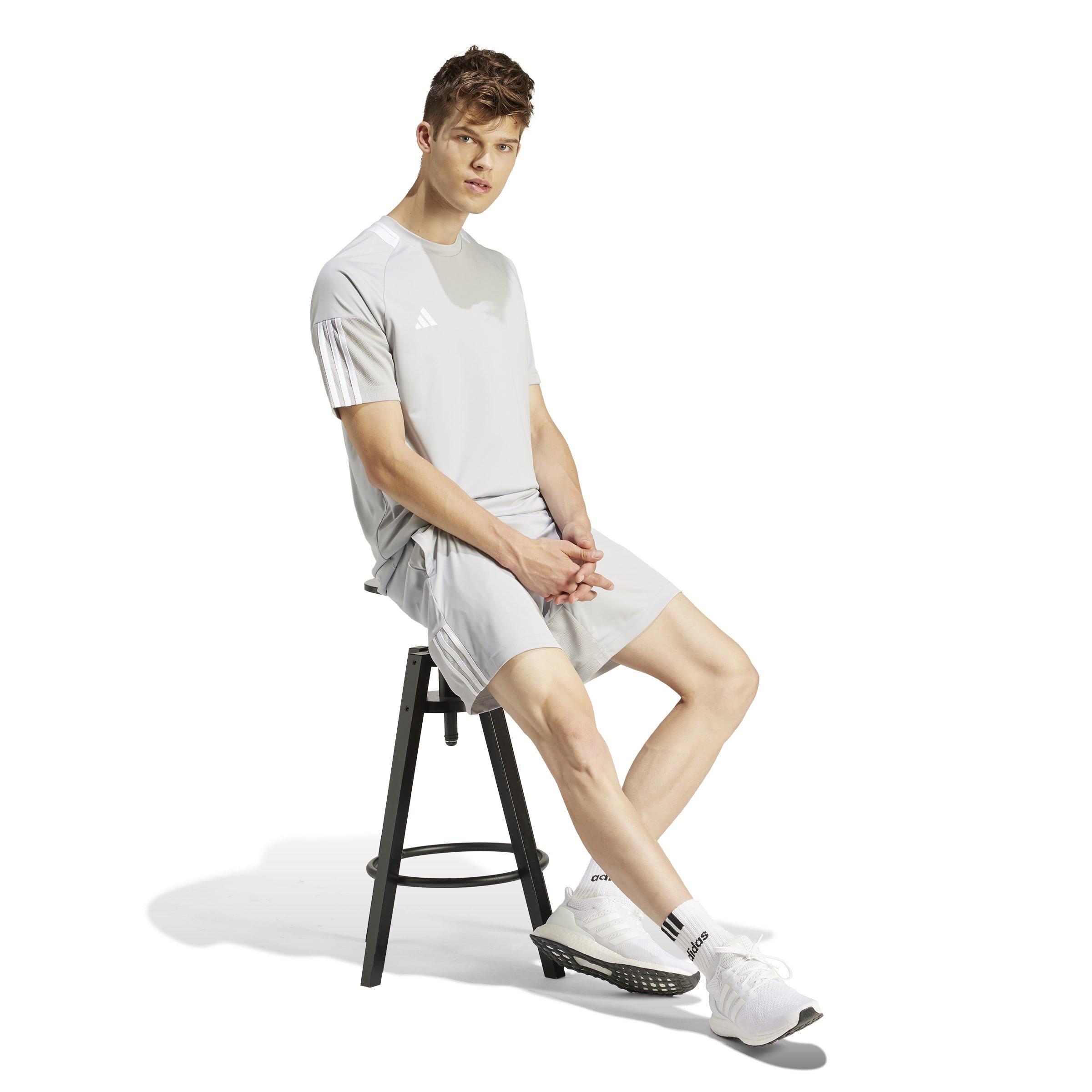 Grey Two/White - adidas - Sereno Aeroready 3 Stripes Adults T Shirt - 4