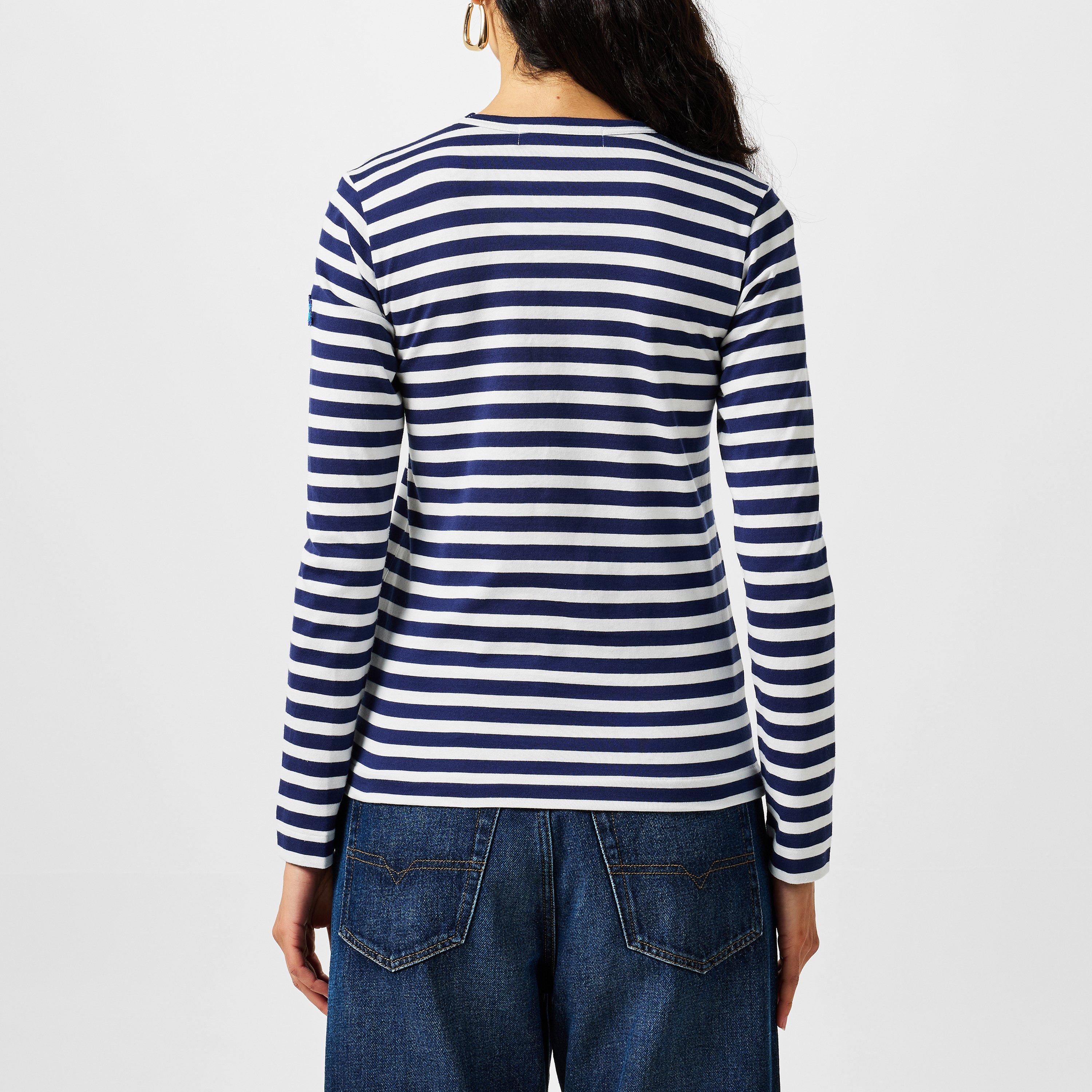 Blue/White 1 - Comme des Garcons PLAY - Striped Heart Logo T-Shirt - 3