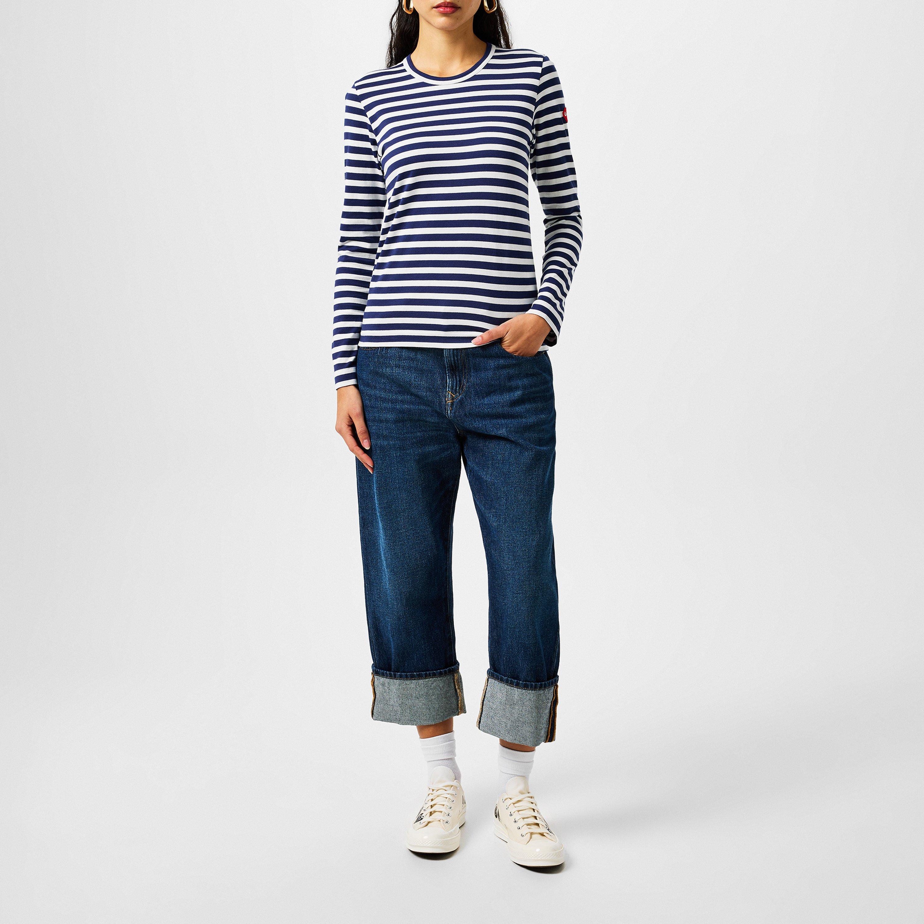 Blue/White 1 - Comme des Garcons PLAY - Striped Heart Logo T-Shirt - 4