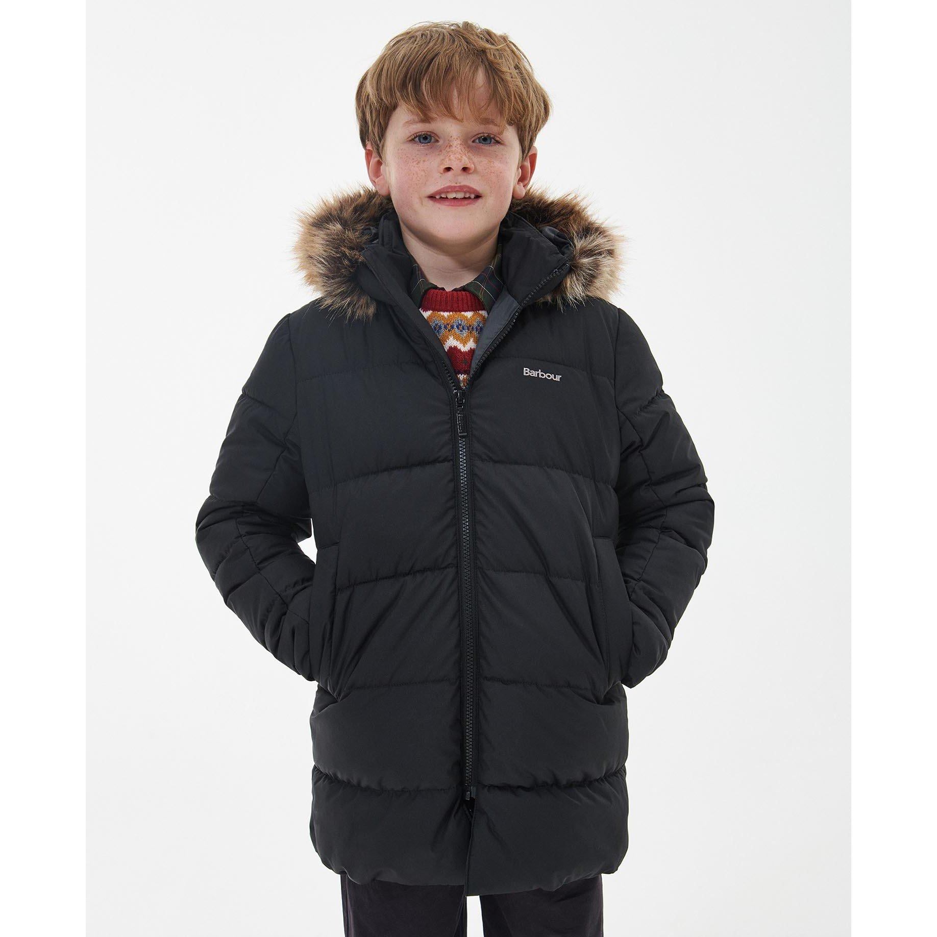 Black BK11 - Barbour - Kids' Corbett Quilted Insulated Faux Fur Hood Short Puffer Jacket - 2