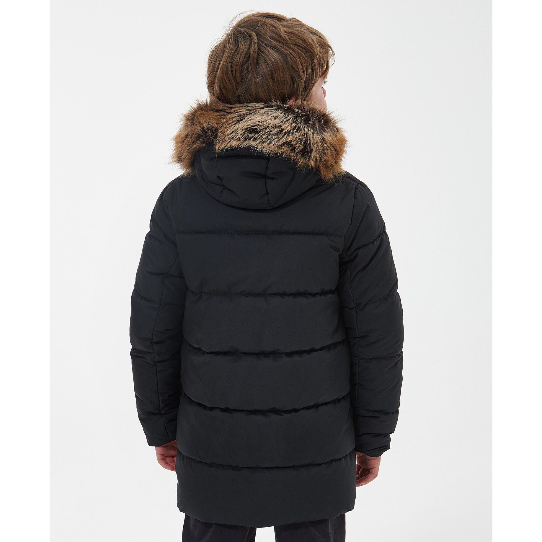 Black BK11 - Barbour - Kids' Corbett Quilted Insulated Faux Fur Hood Short Puffer Jacket - 3